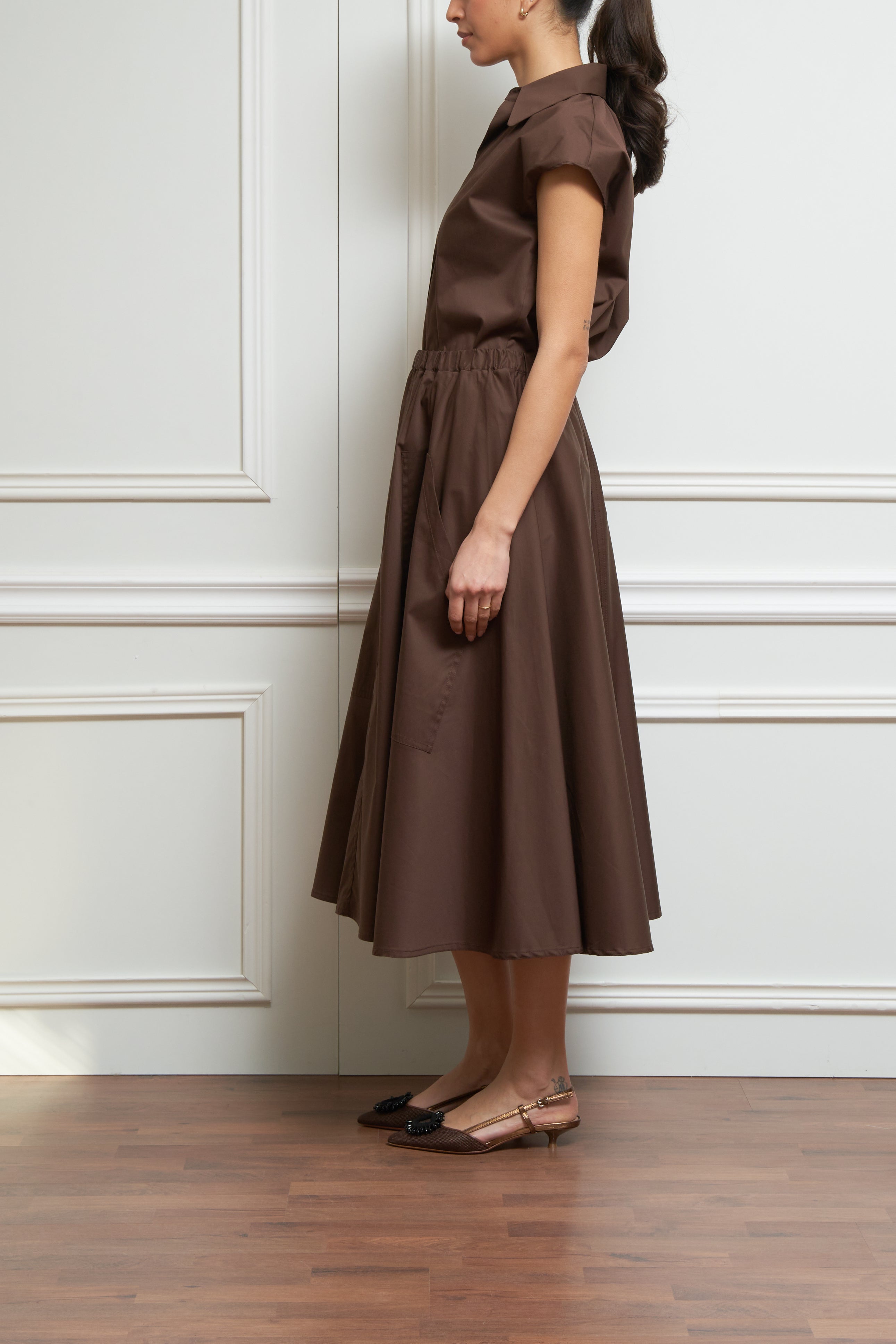 Kurzarm-Hemdbluse in braun