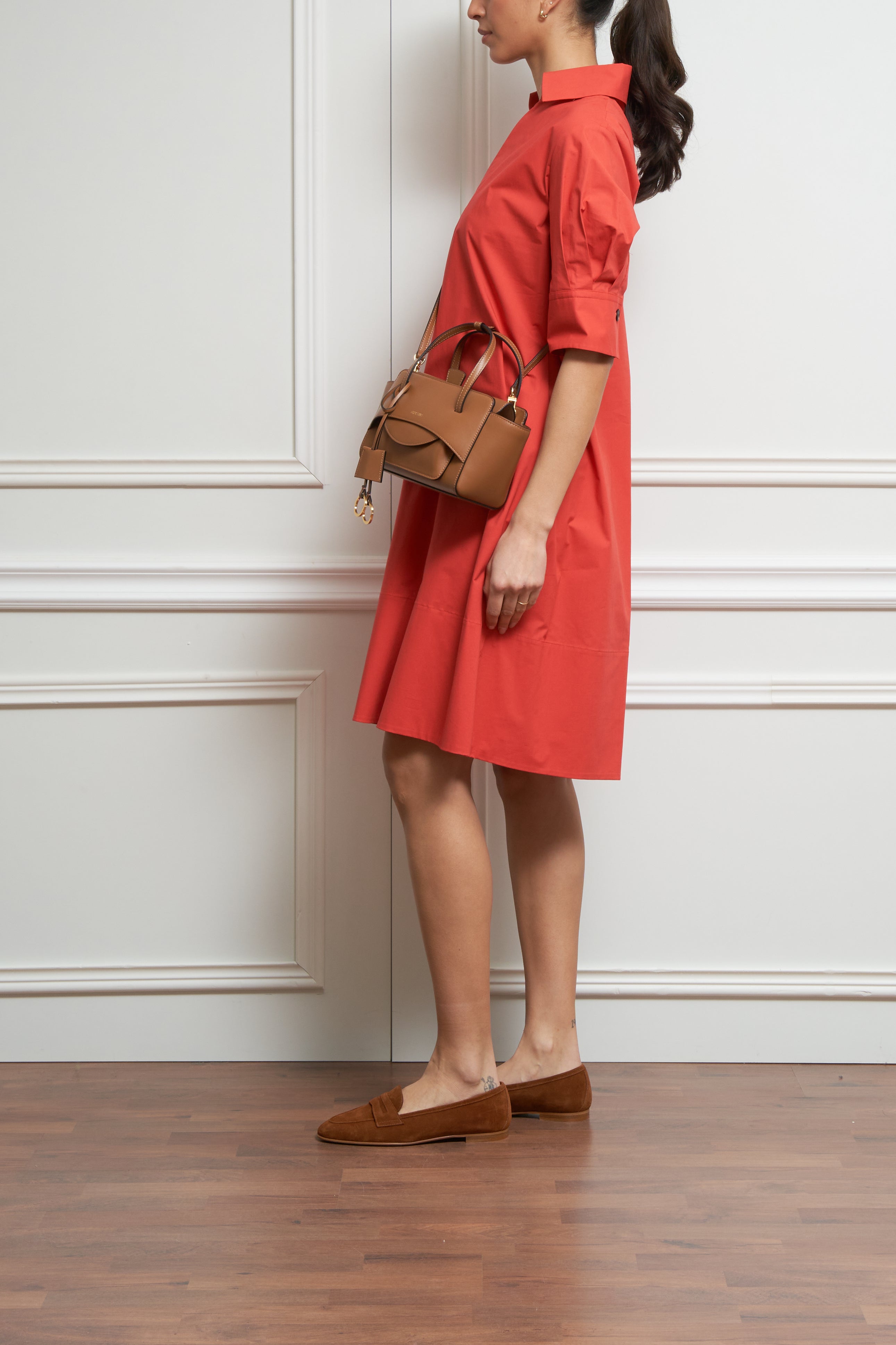 Hemdblusenkleid in korallenrot