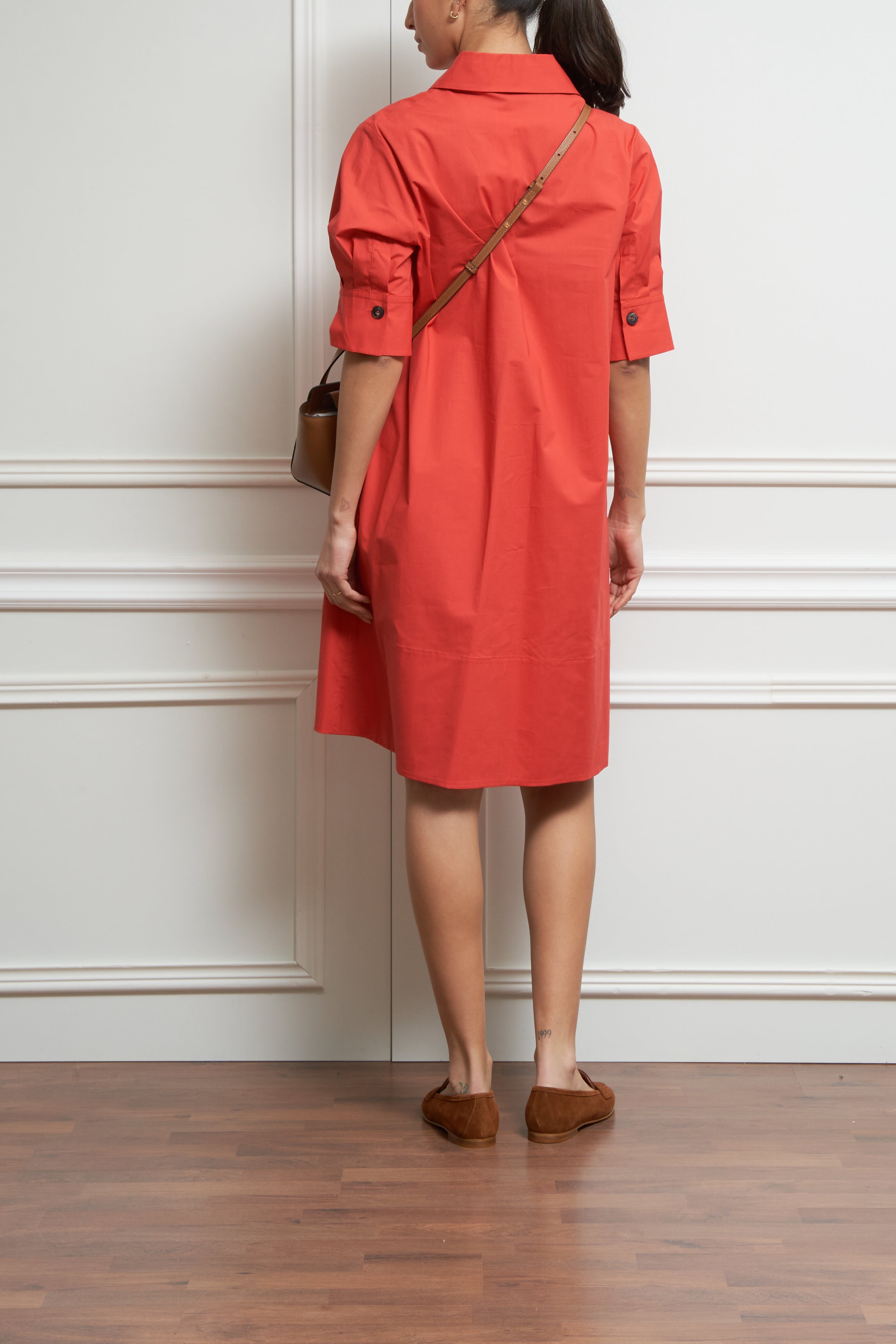 Hemdblusenkleid in korallenrot