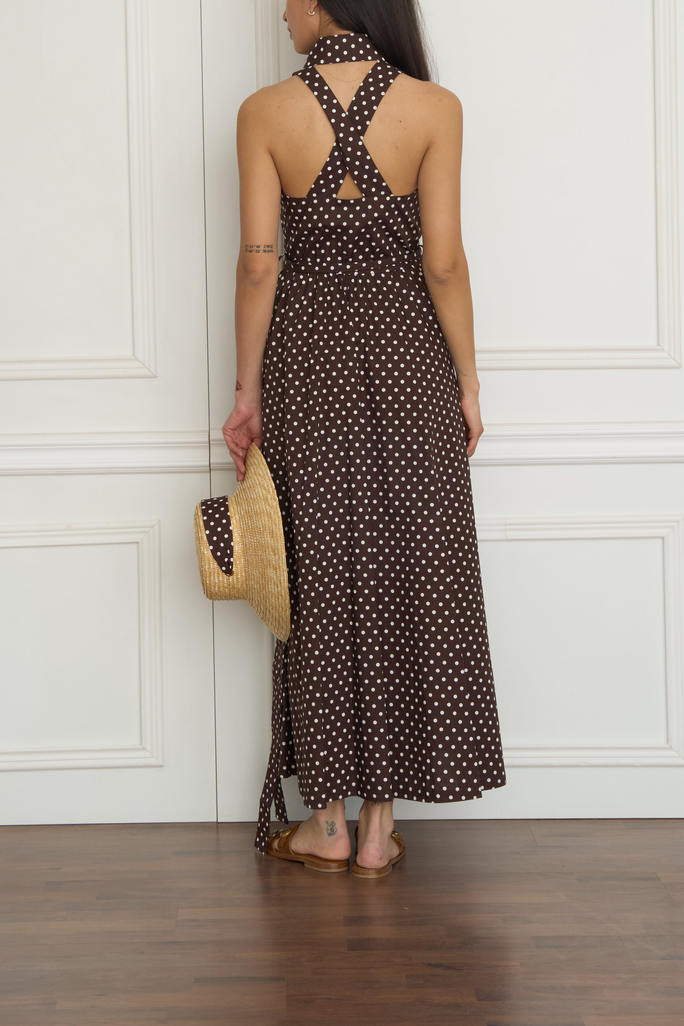 Polka-Dot Maxikleid in braun