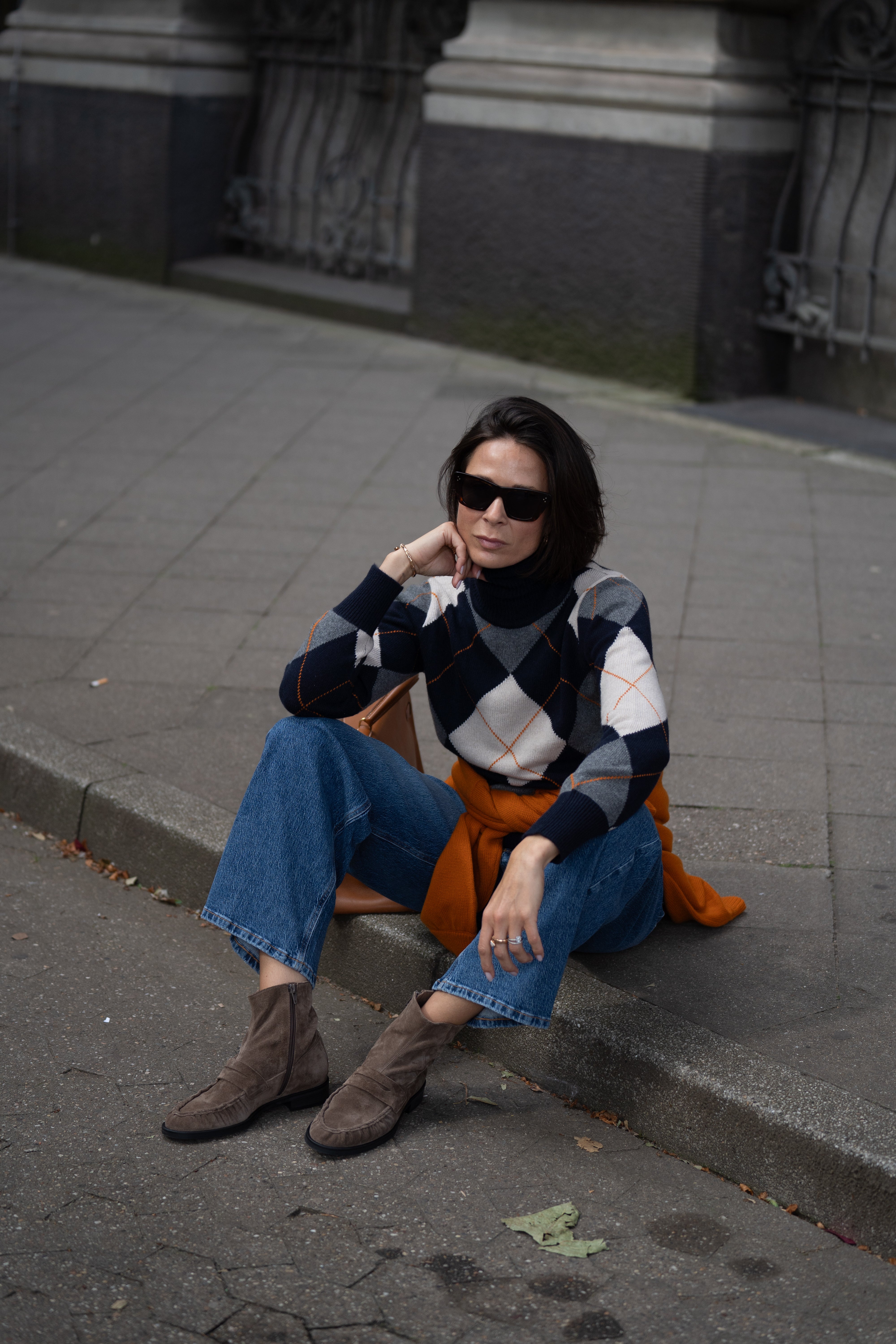 Gemusterter Kaschmirpullover in blau