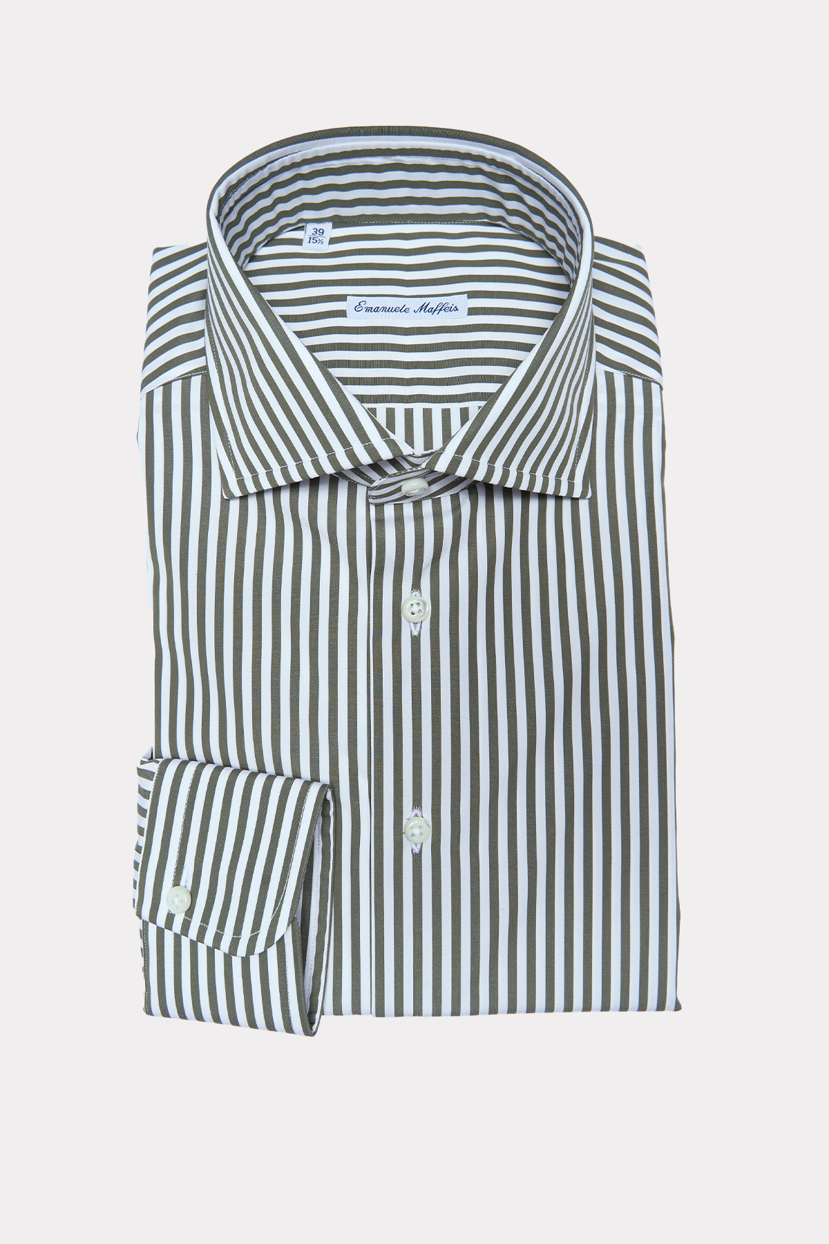 Twill shirt in green and white stripes