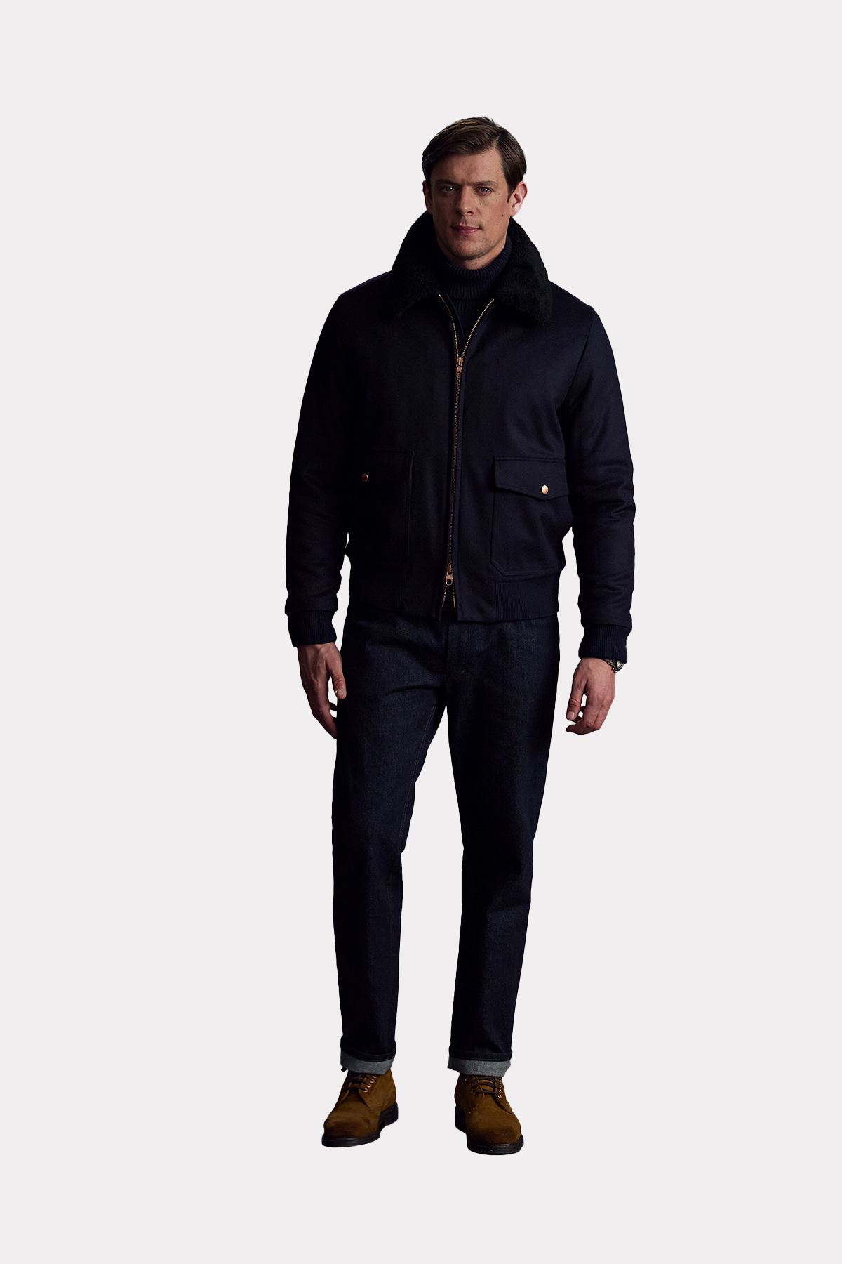 Jacke mit Lammfellkragen in marine