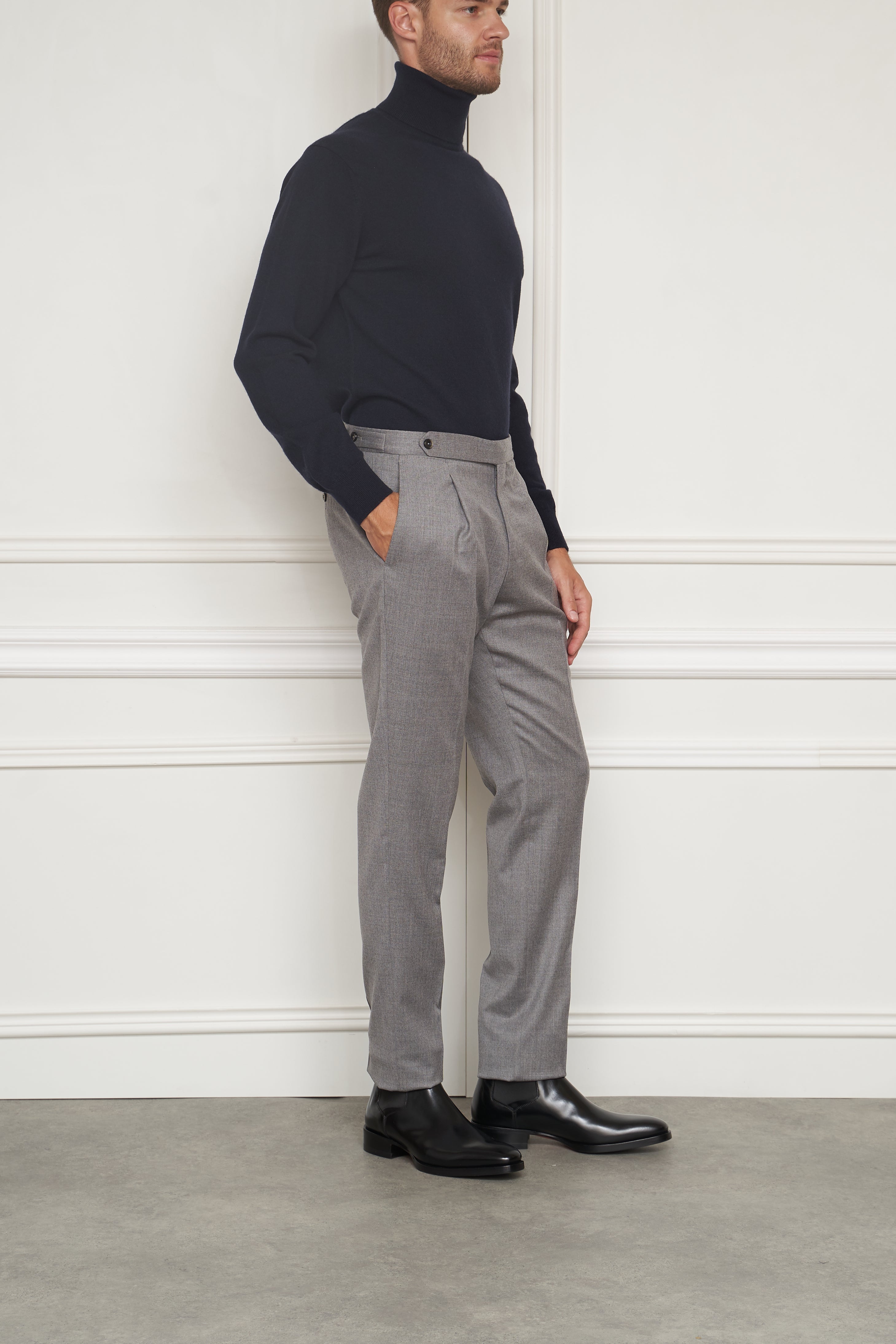 Flannel trousers in light grey
