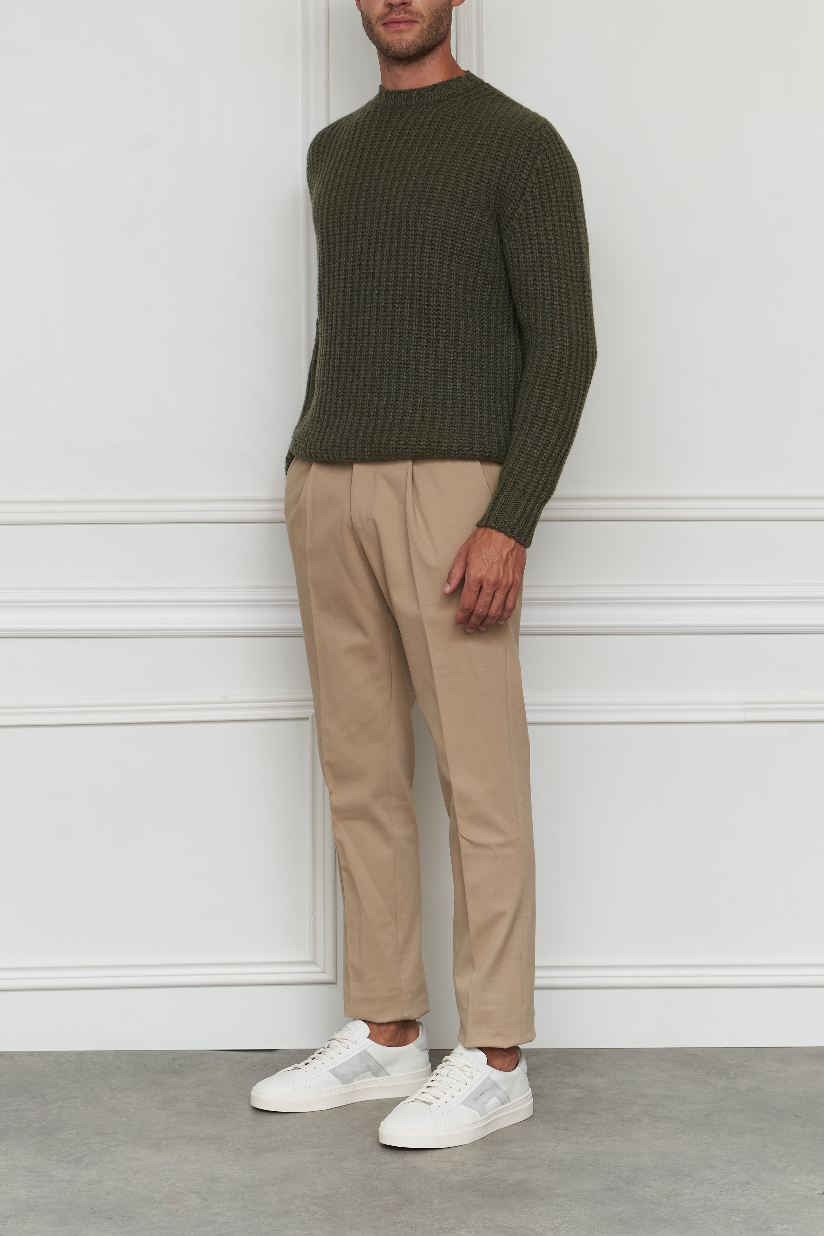 Grobstrickpullover in oliv