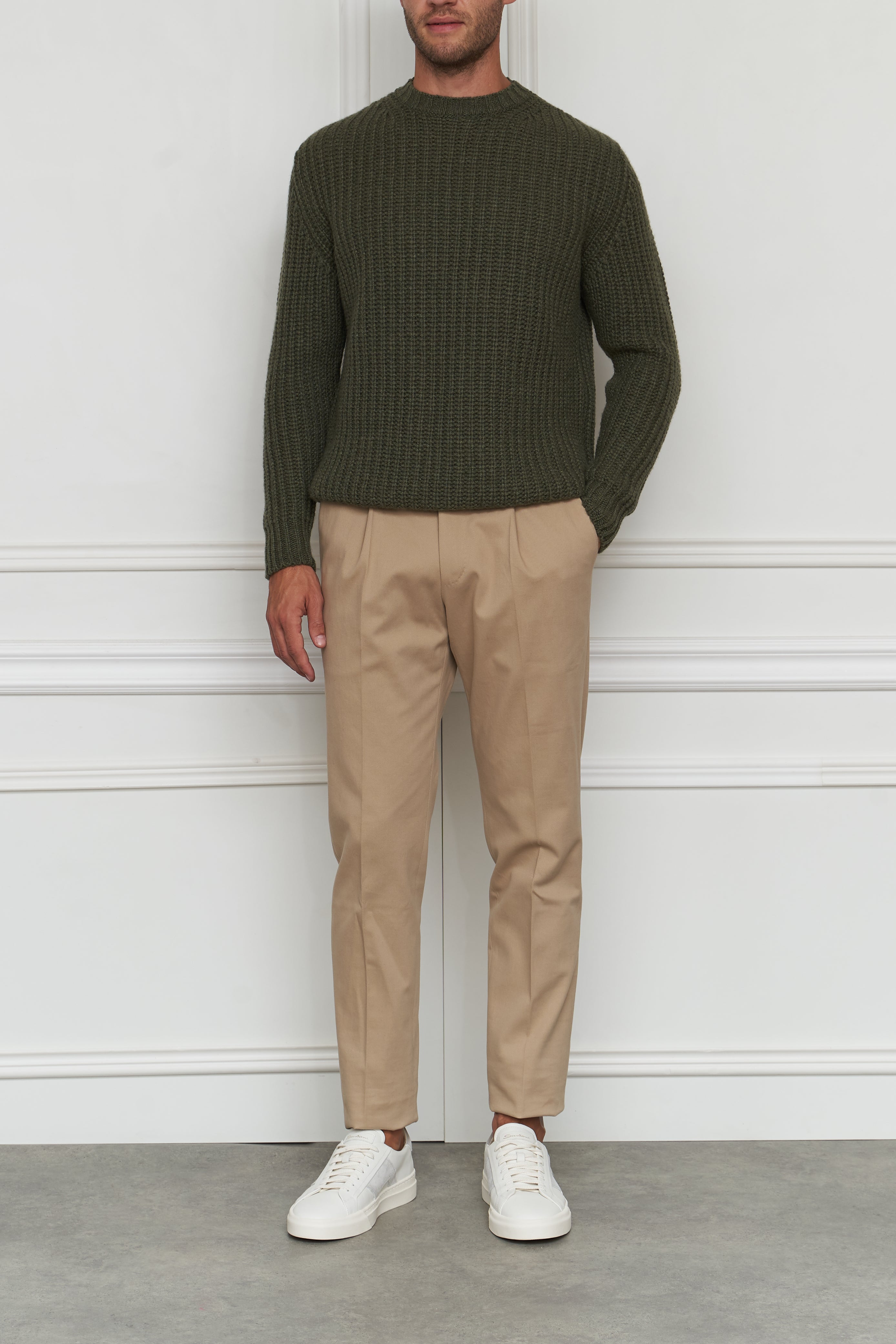 Grobstrickpullover in oliv