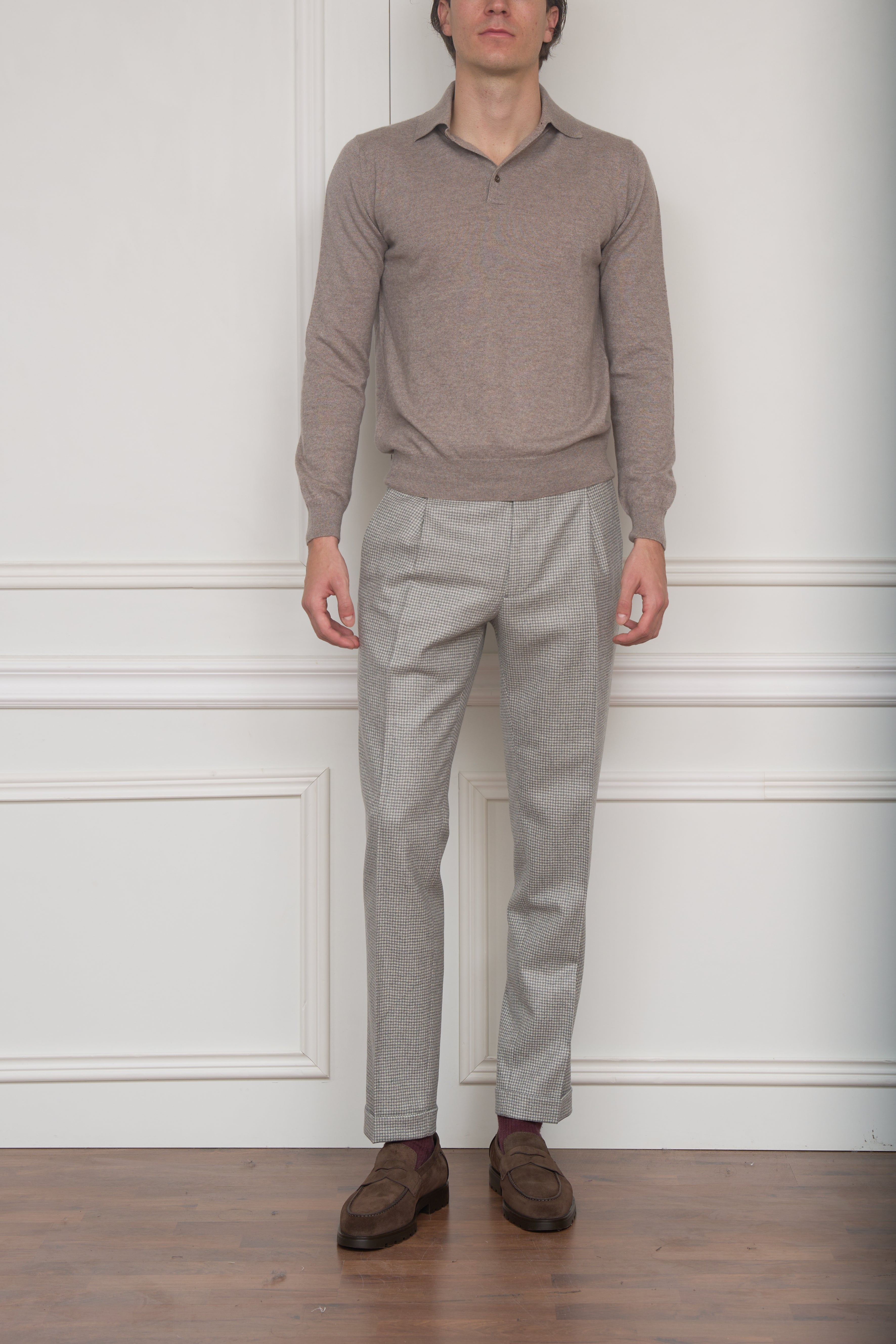 Langarm-Polo in Taupe