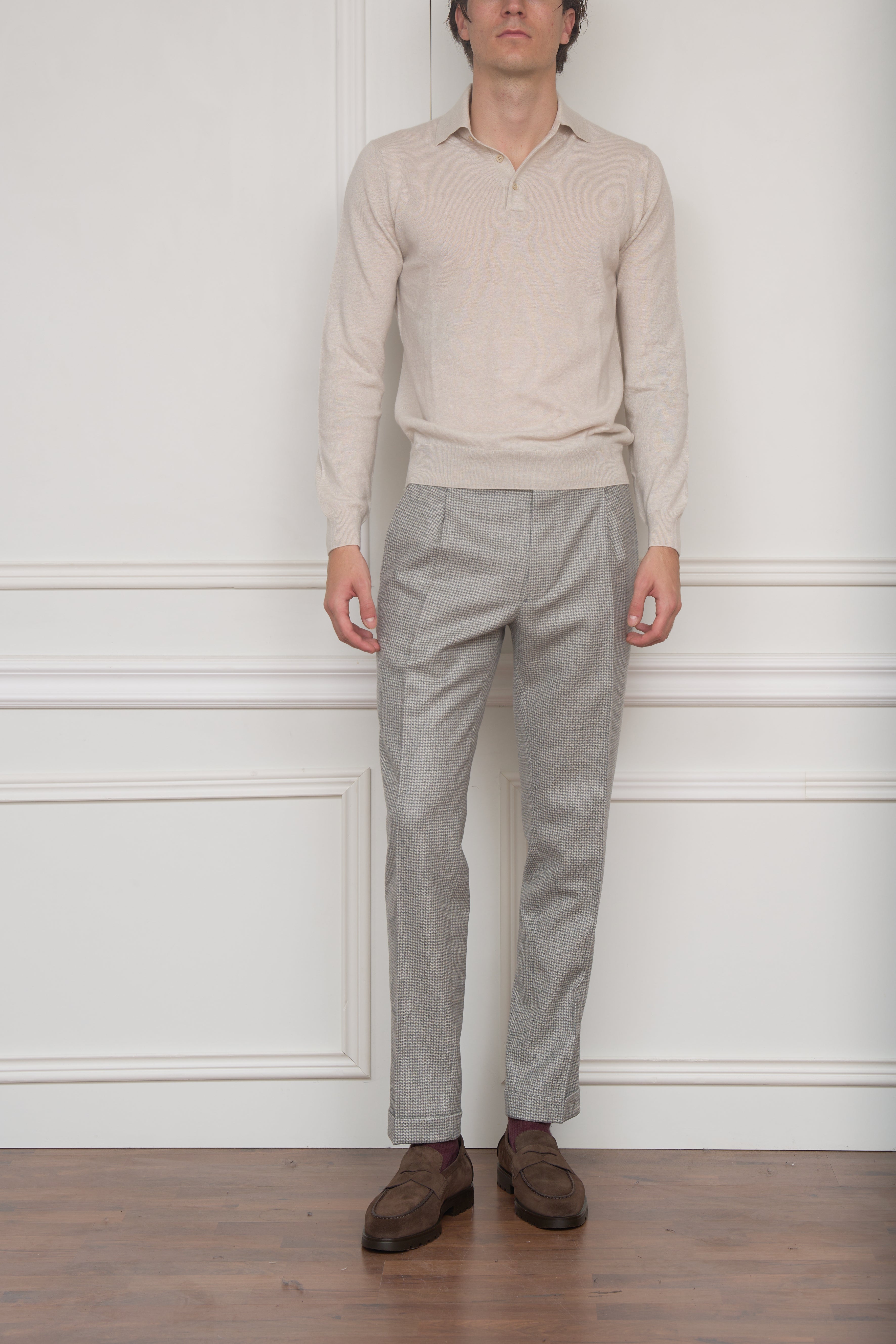 Langarm-Polo in creme