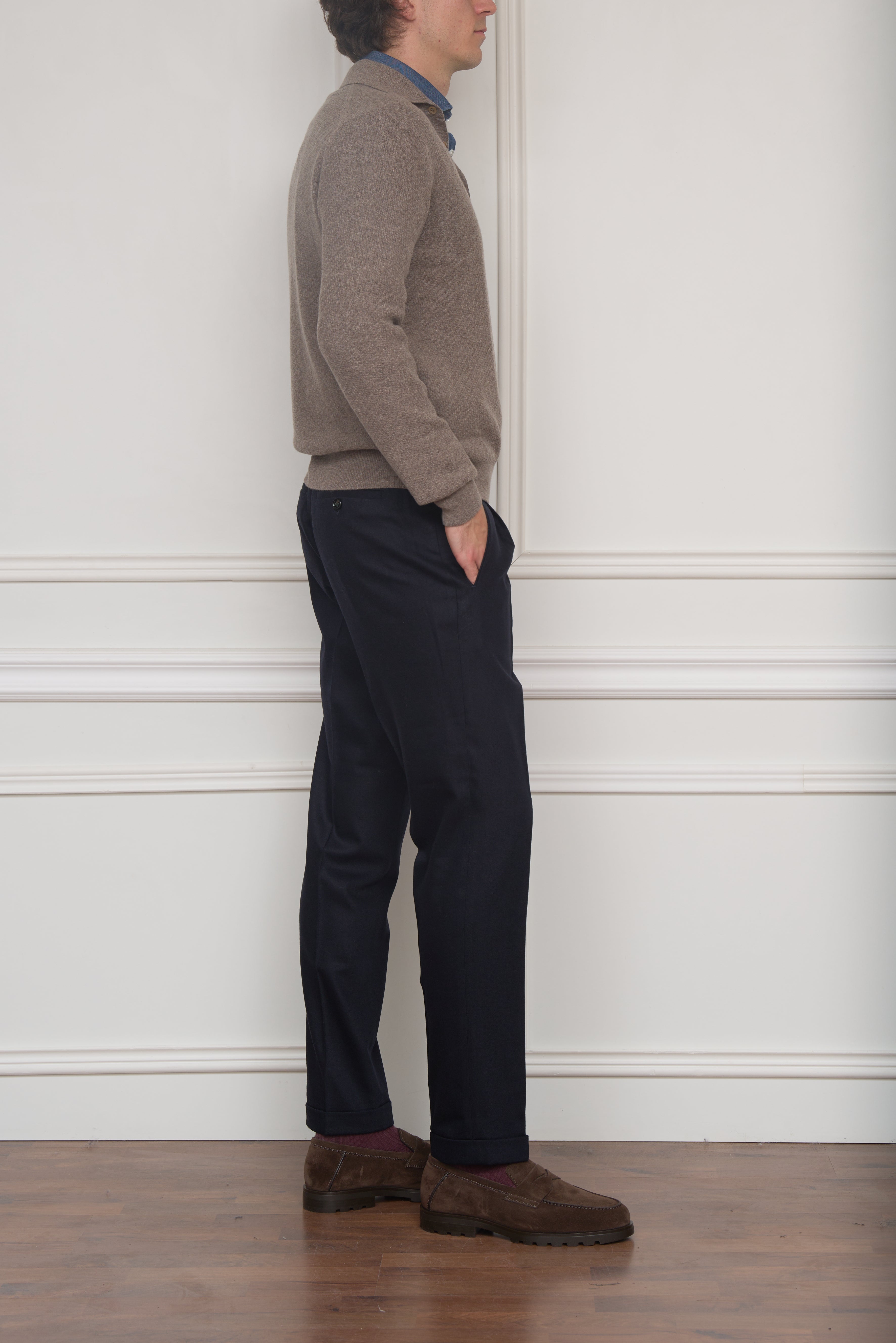 Langarm-Polo mit Struktur in taupe