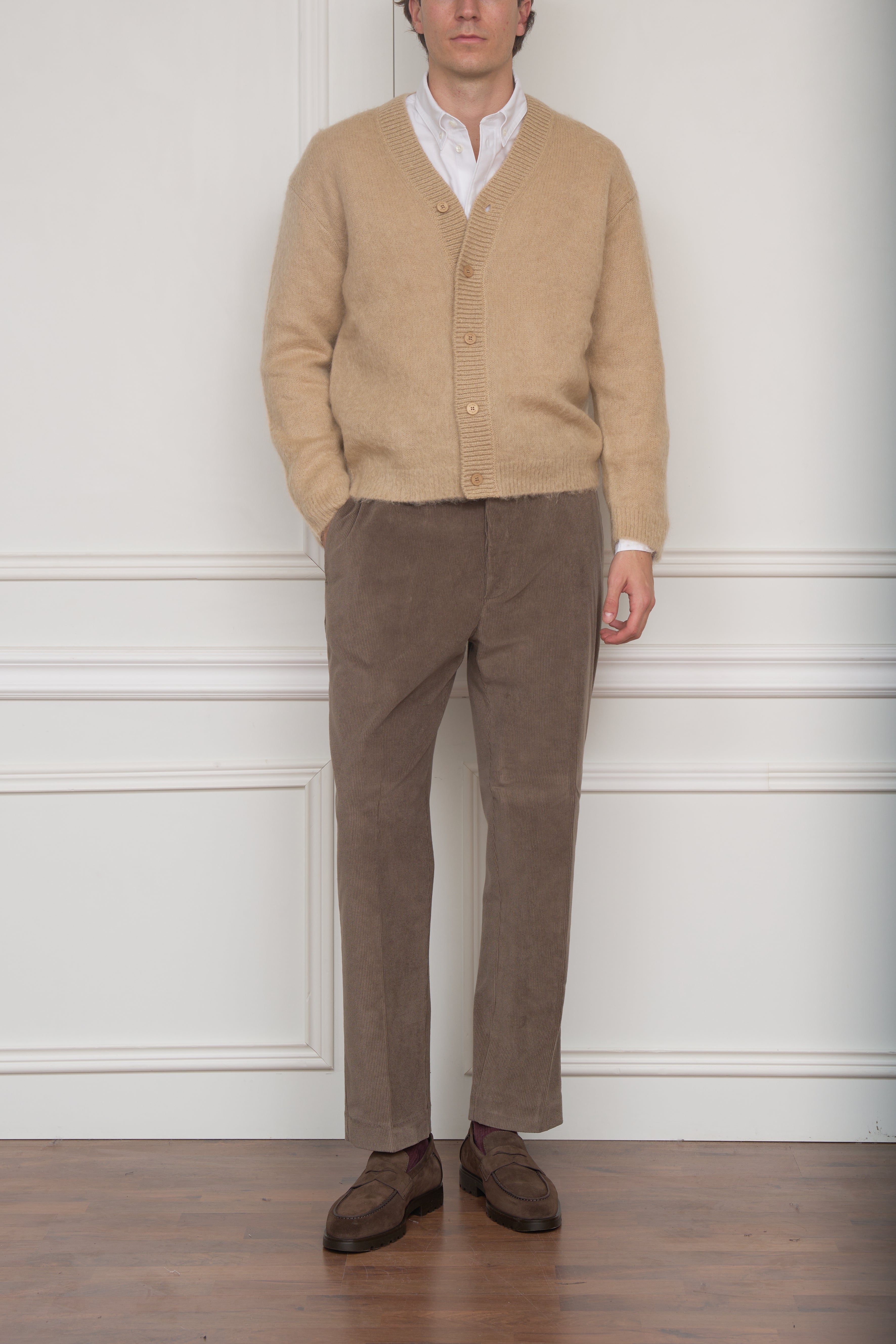 Gebürstete Mohair-Strickjacke in beige