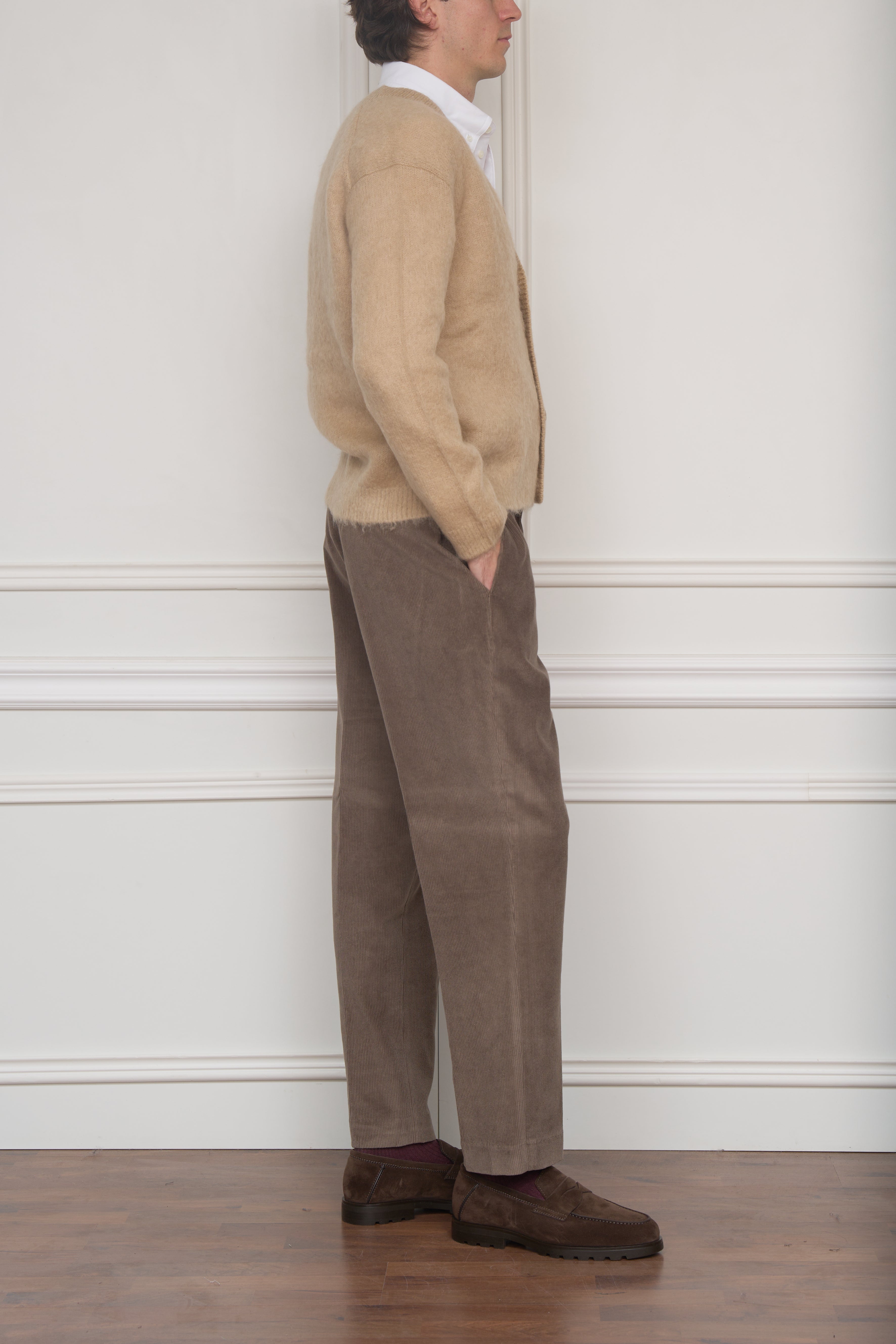 Gebürstete Mohair-Strickjacke in beige