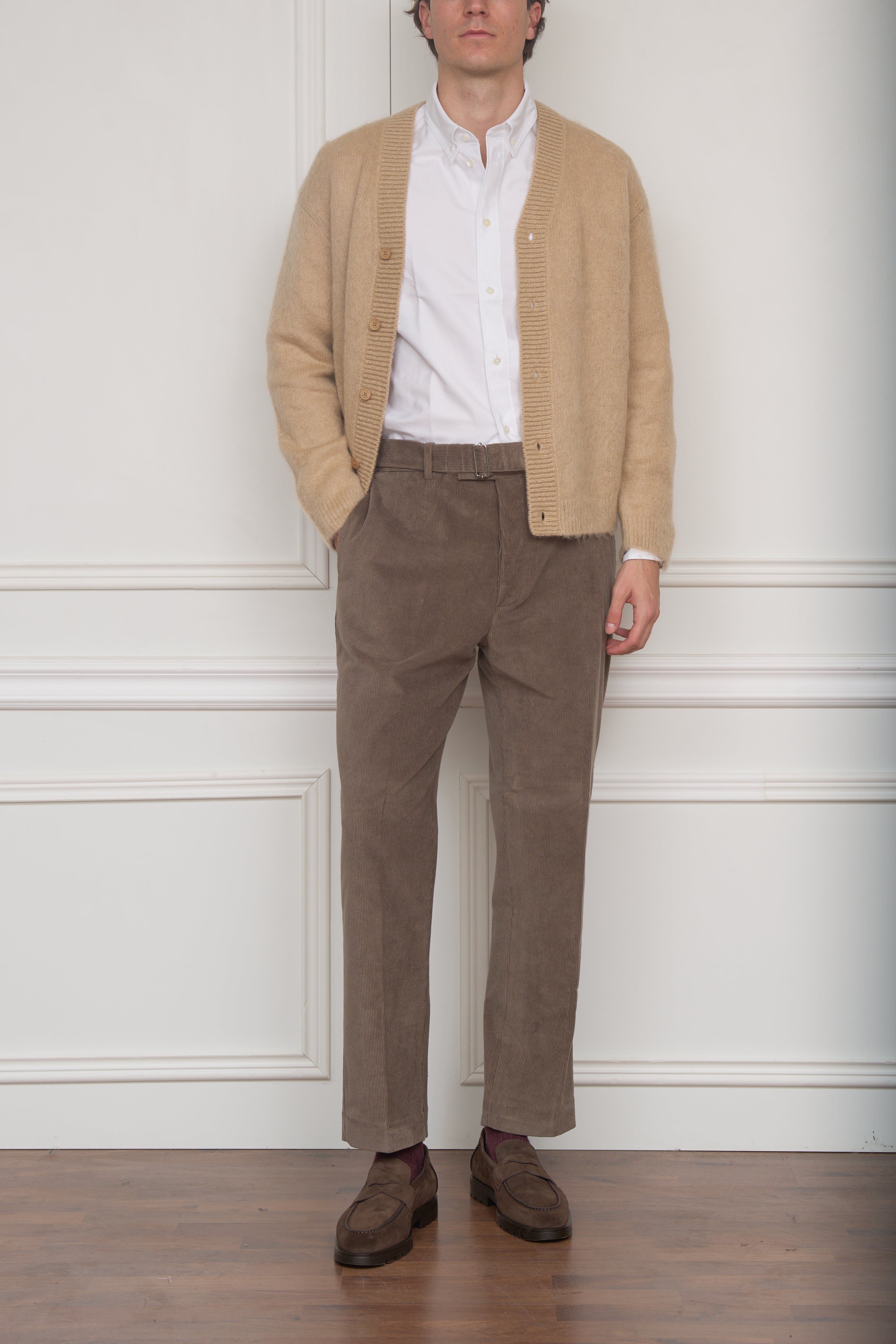 Gebürstete Mohair-Strickjacke in beige