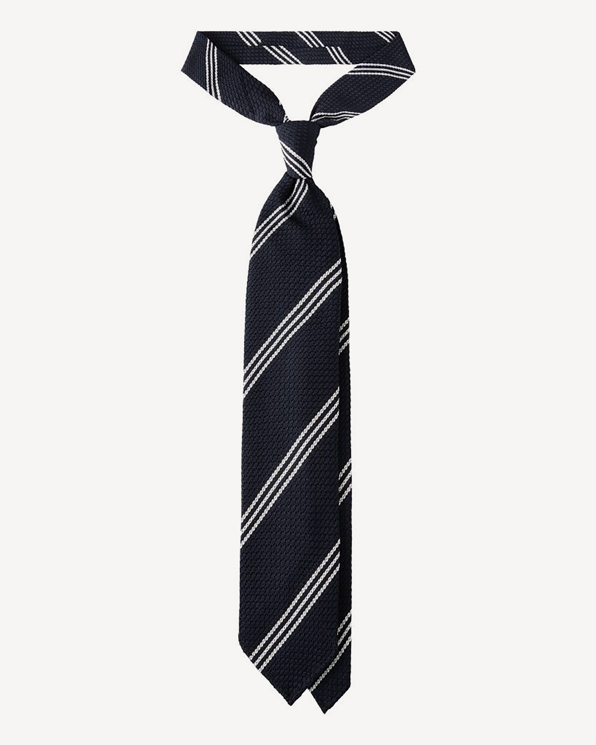 Tie in navy and white striped
