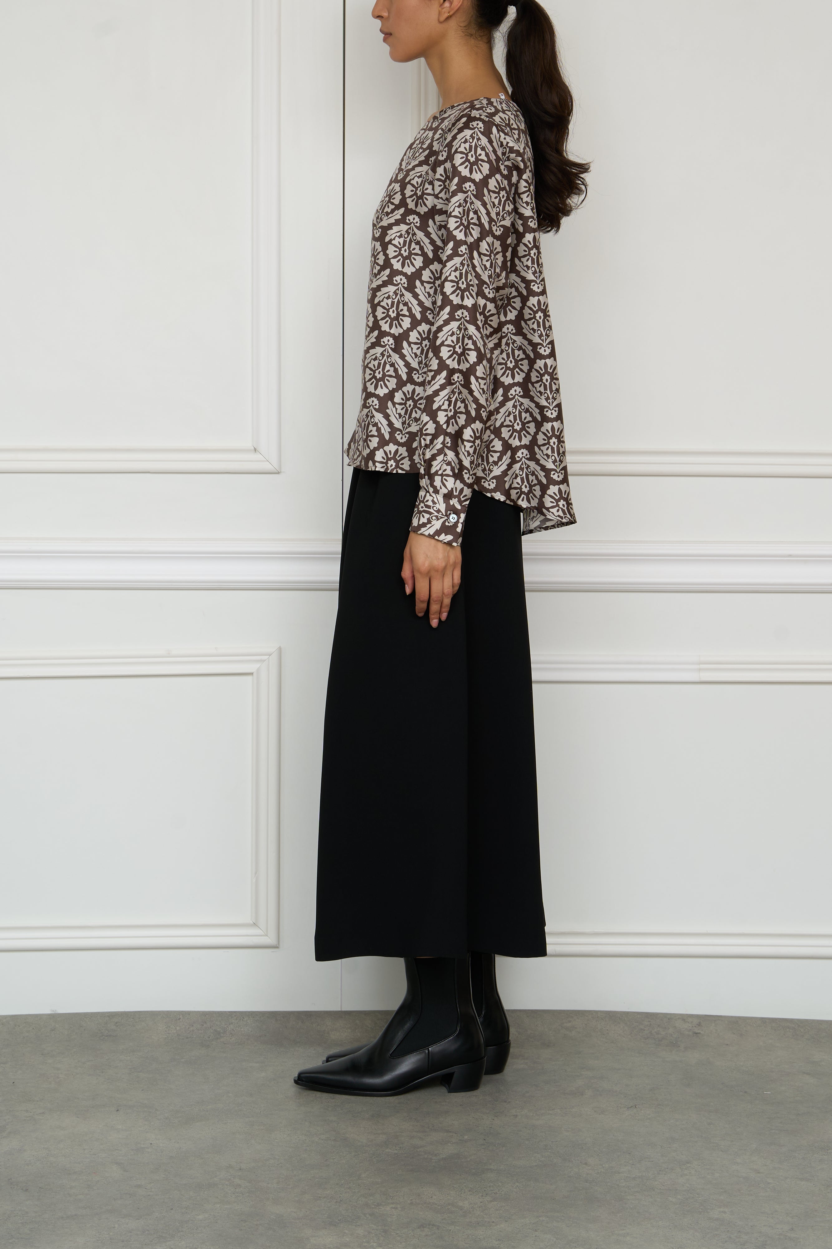 Patterned blouse in brown/white