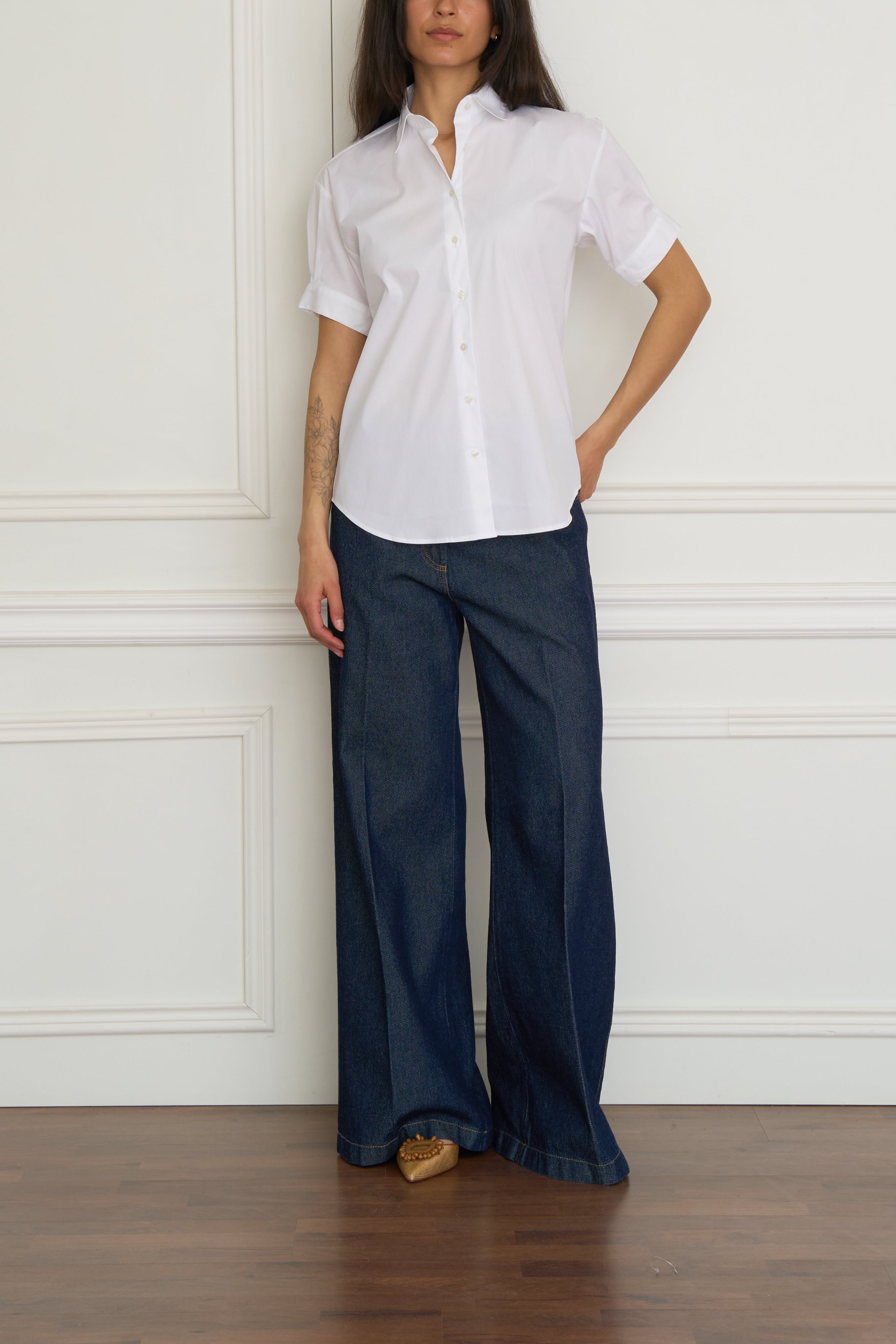 Kurzarm-Hemdbluse in weiß