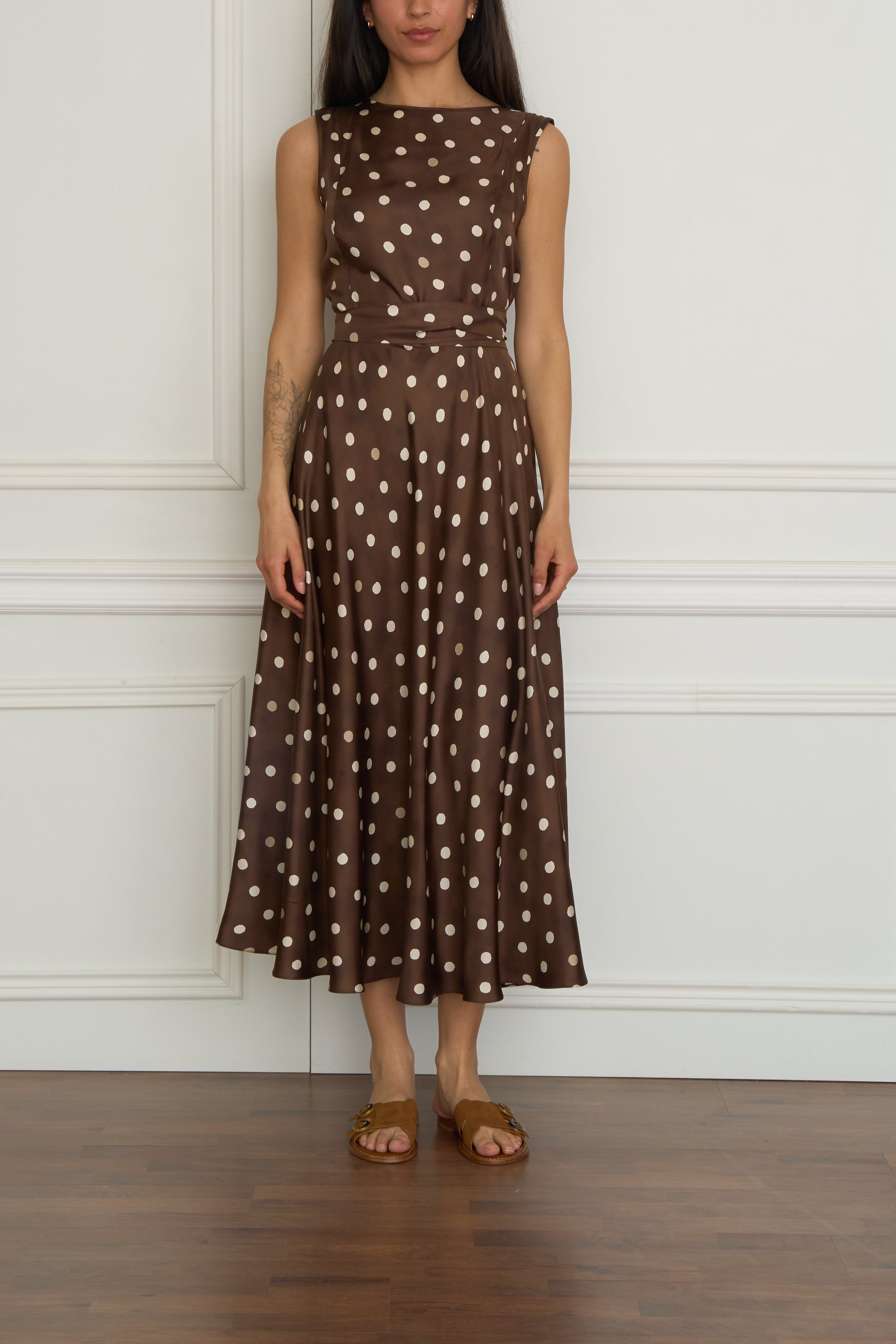 Seidenkleid 'Martina' mit Polka-dots in braun
