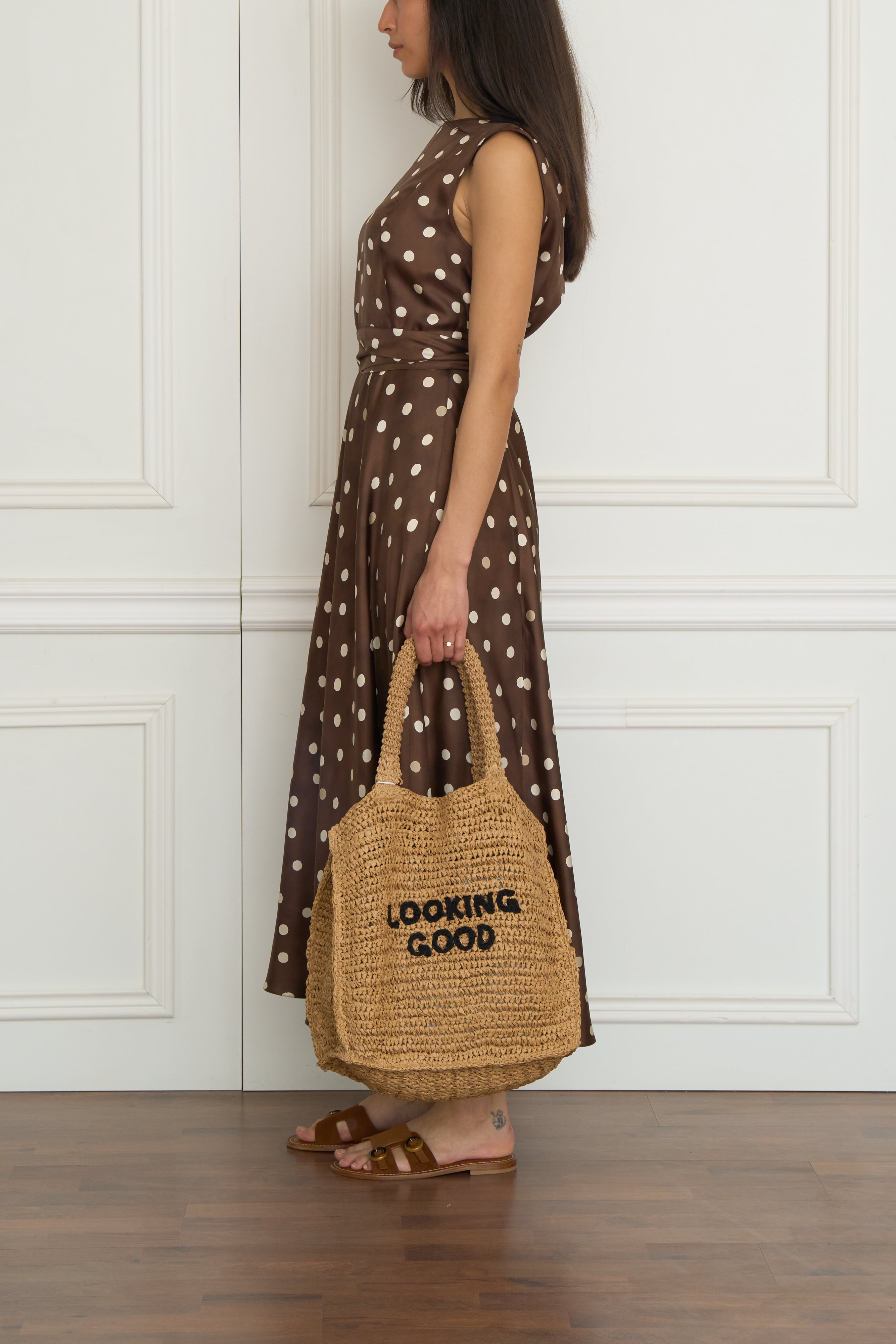 Seidenkleid 'Martina' mit Polka-dots in braun
