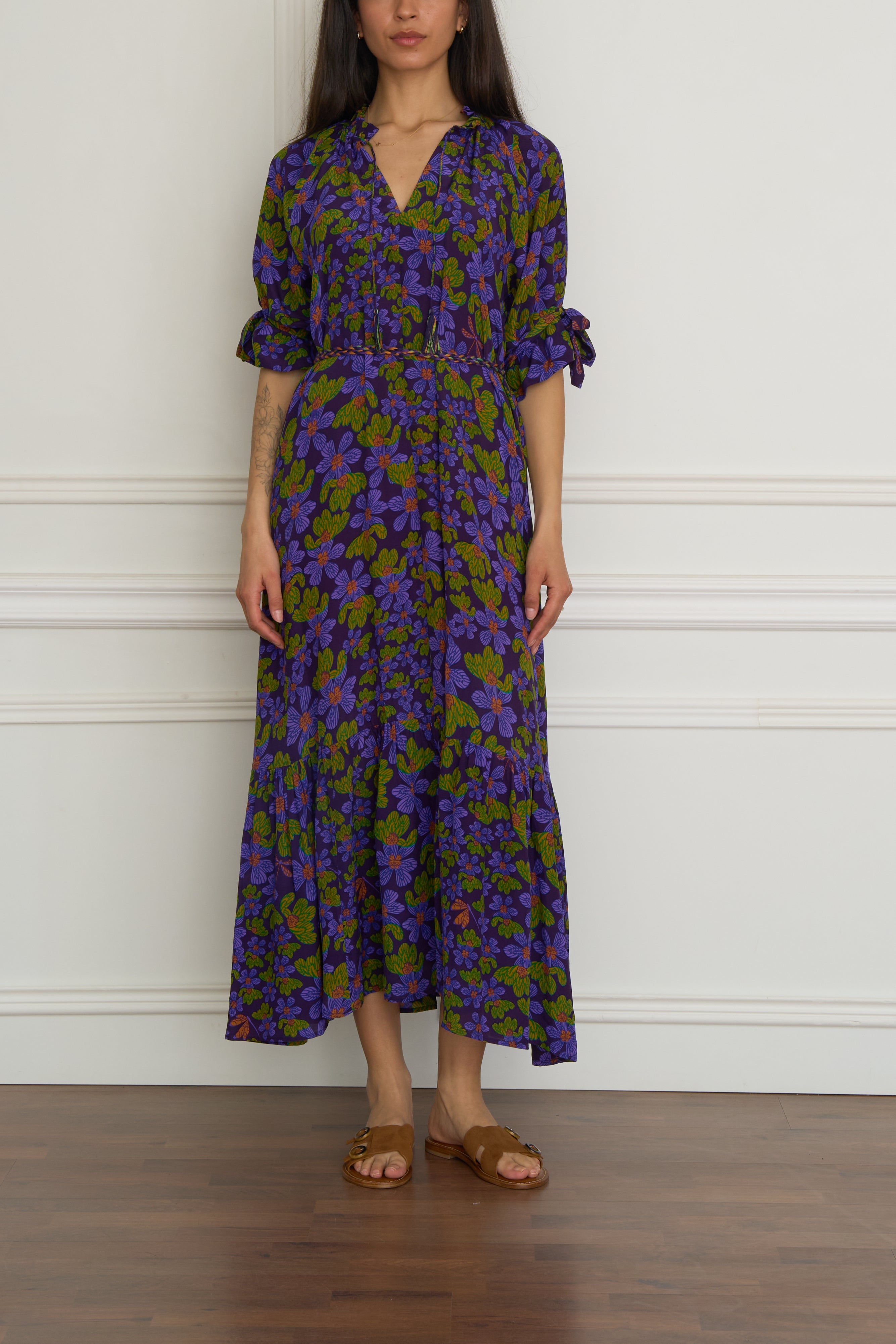 Gemustertes Seidenkleid in lila