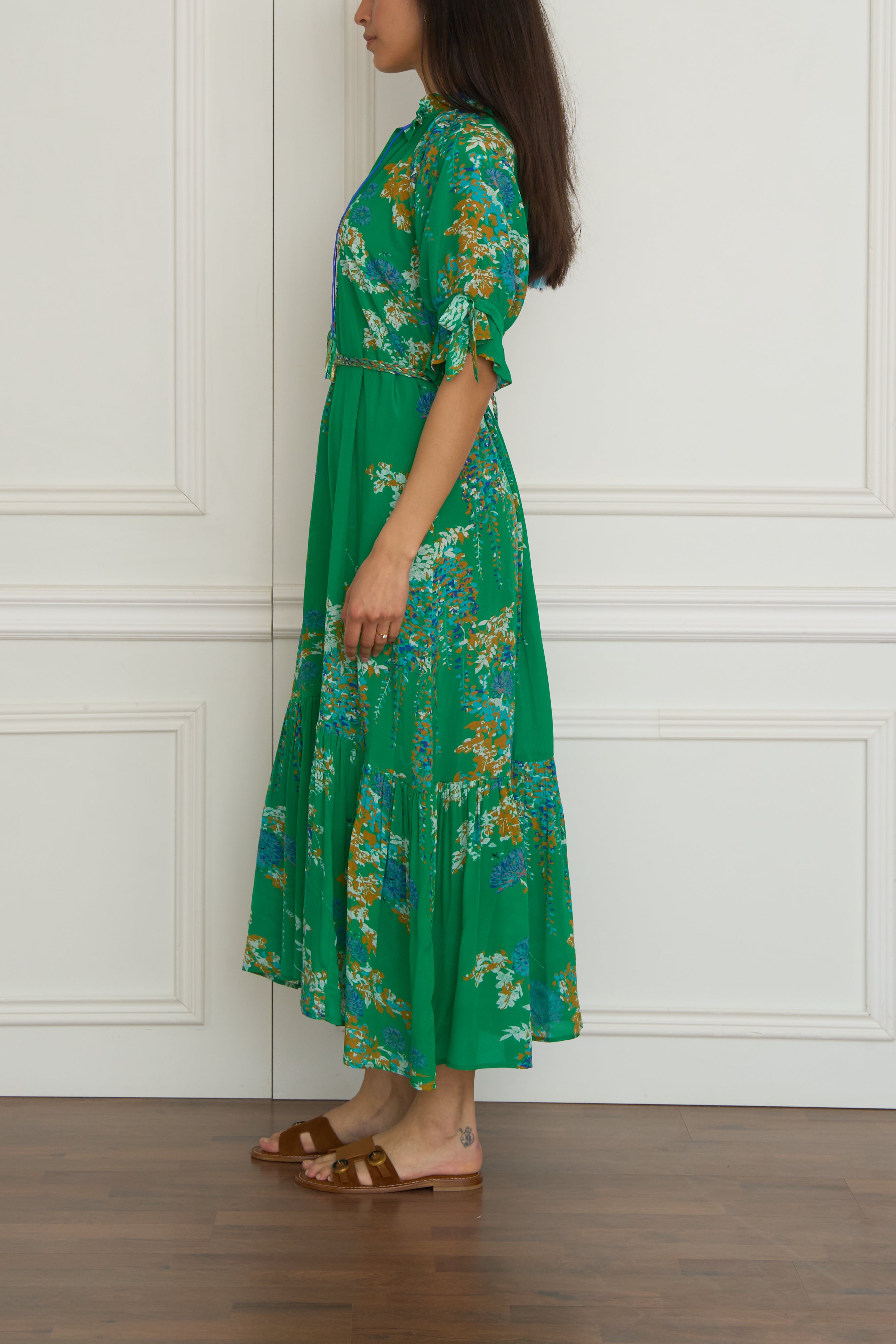 Gemustertes Seidenkleid in grün