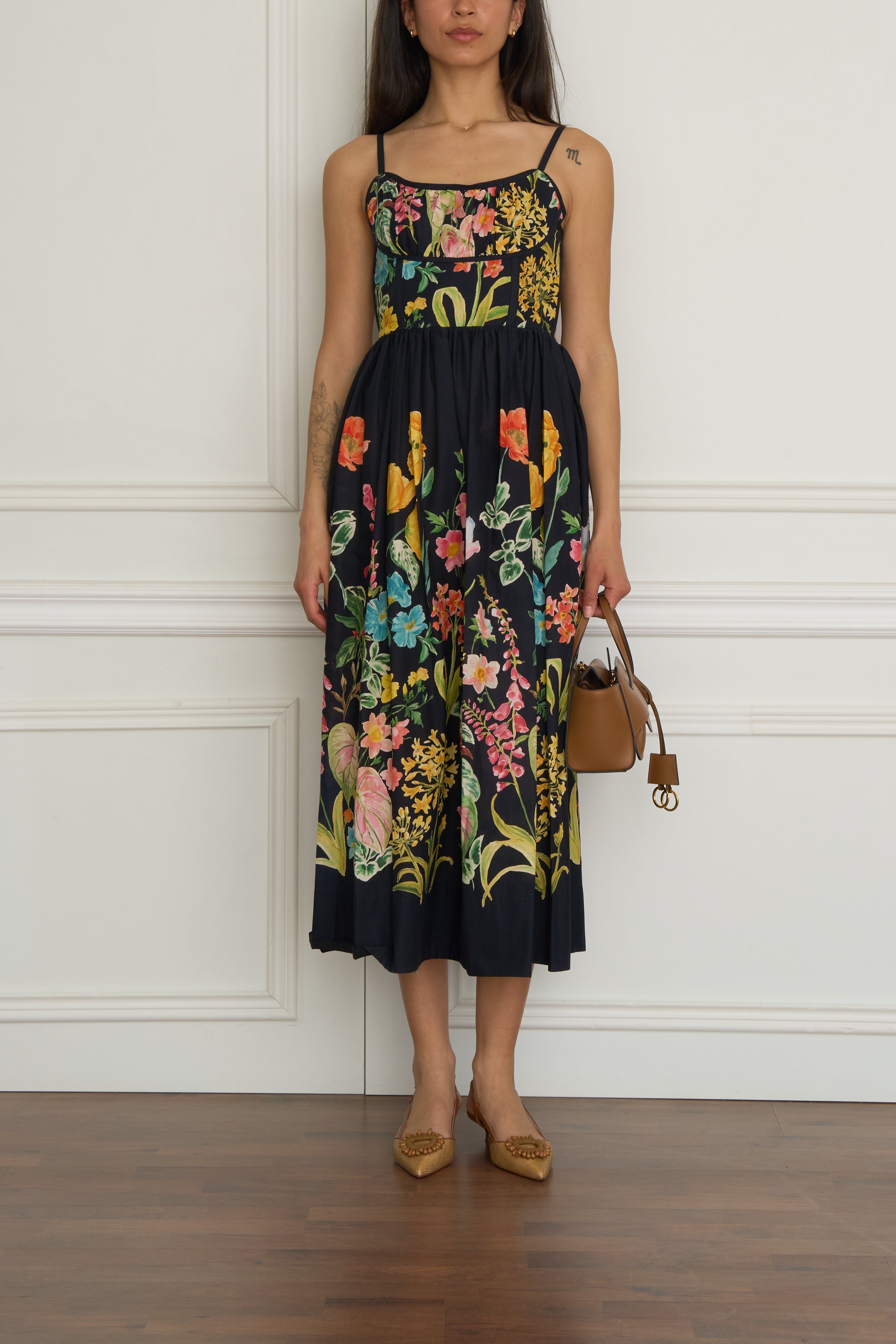 Gemustertes Midikleid in schwarz