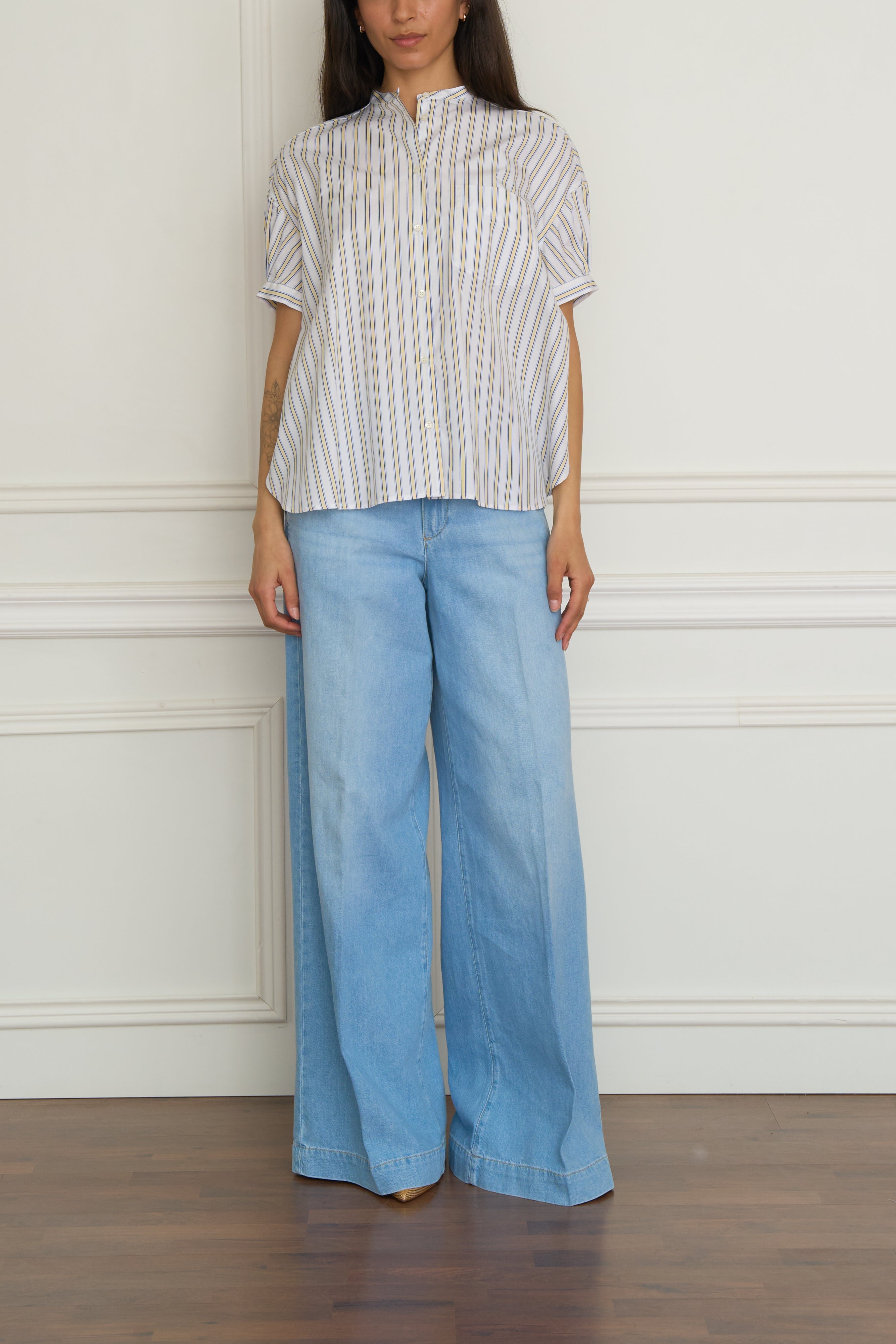 Baumwoll-Popelinhemd mit Mandarinkragen