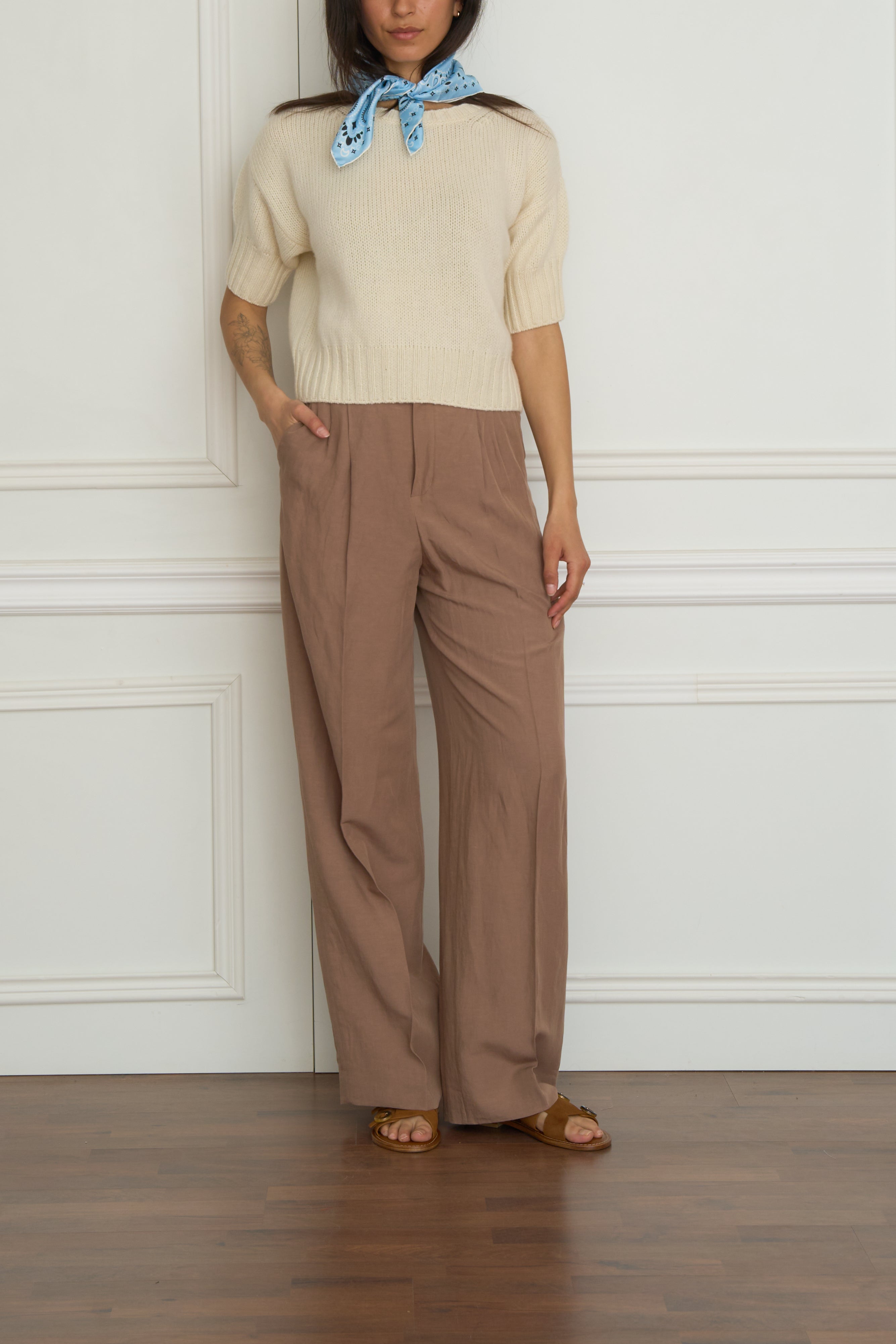 Kurzarmpullover in creme