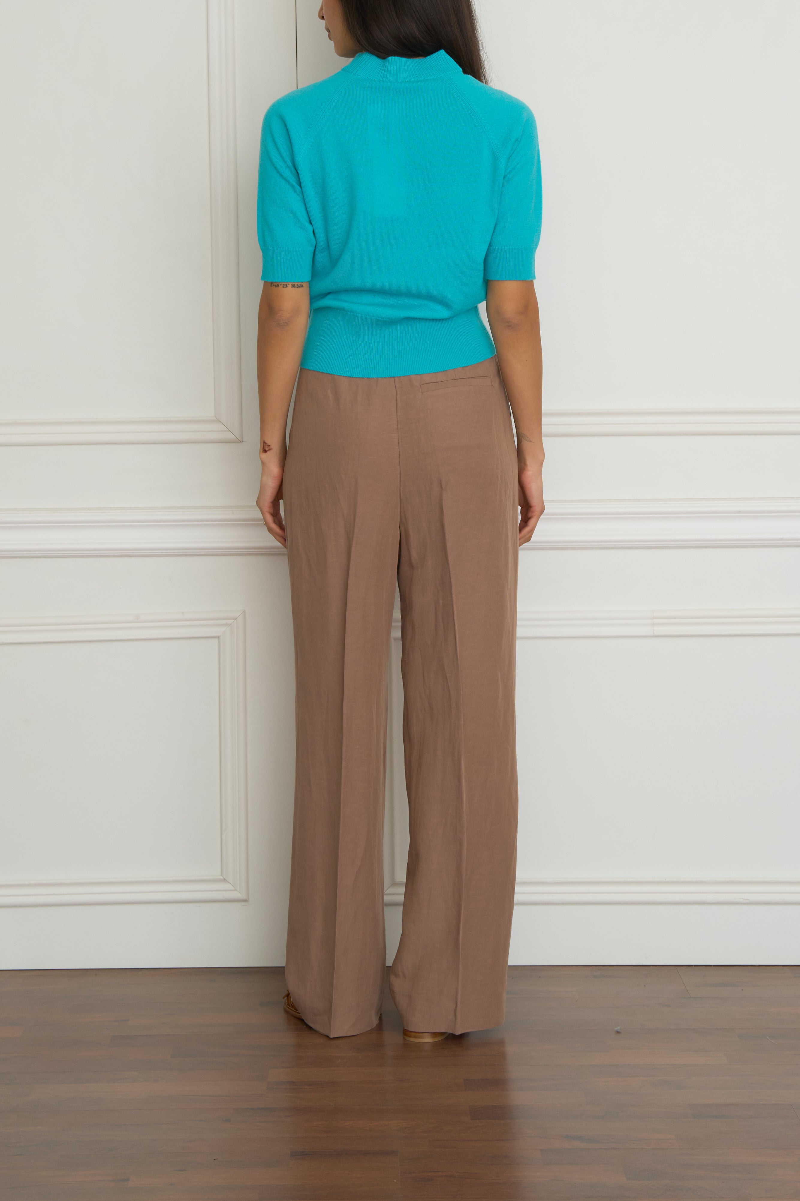 Kaschmir Kurzarmpullover in türkis