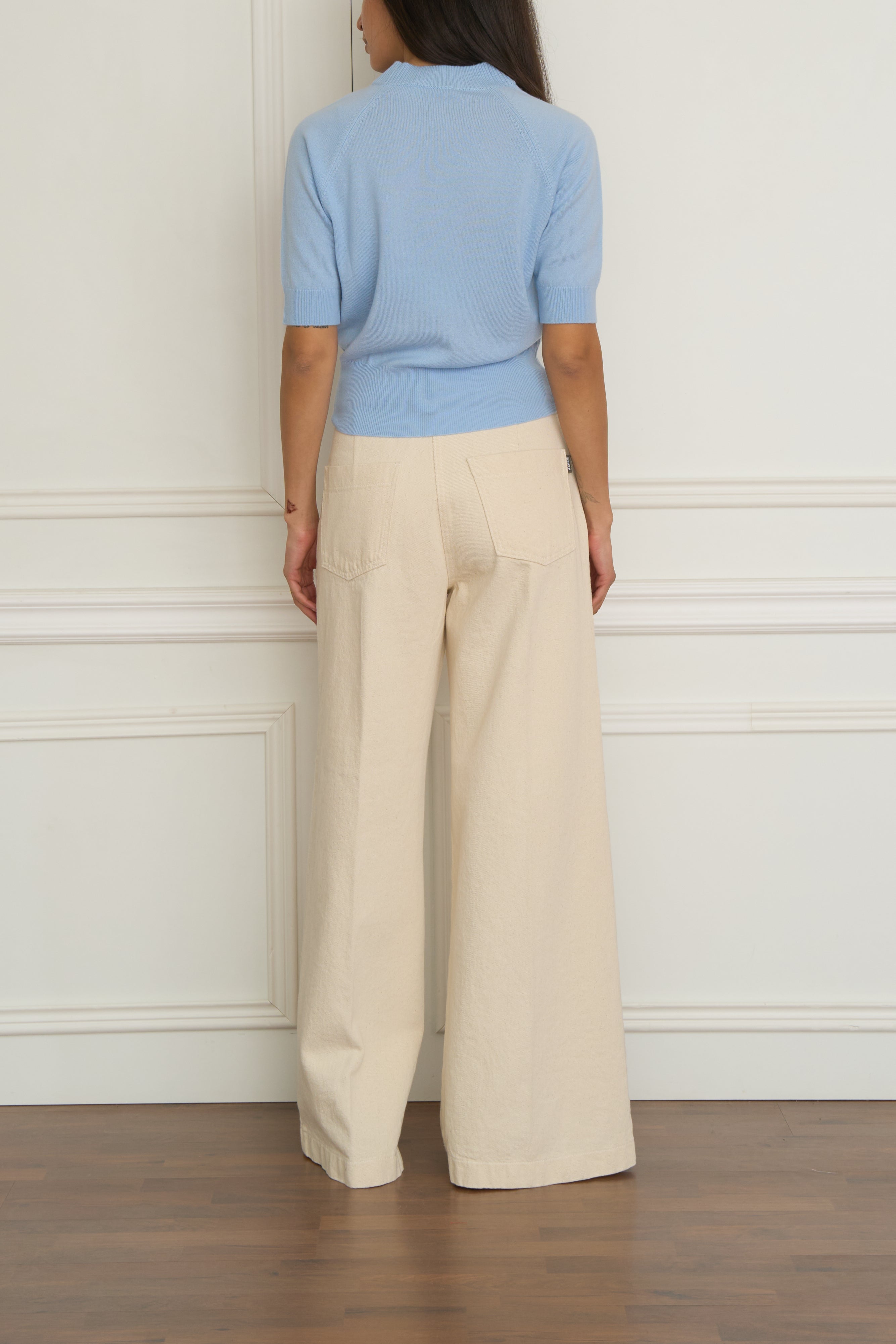 Kaschmir Kurzarmpullover in hellblau