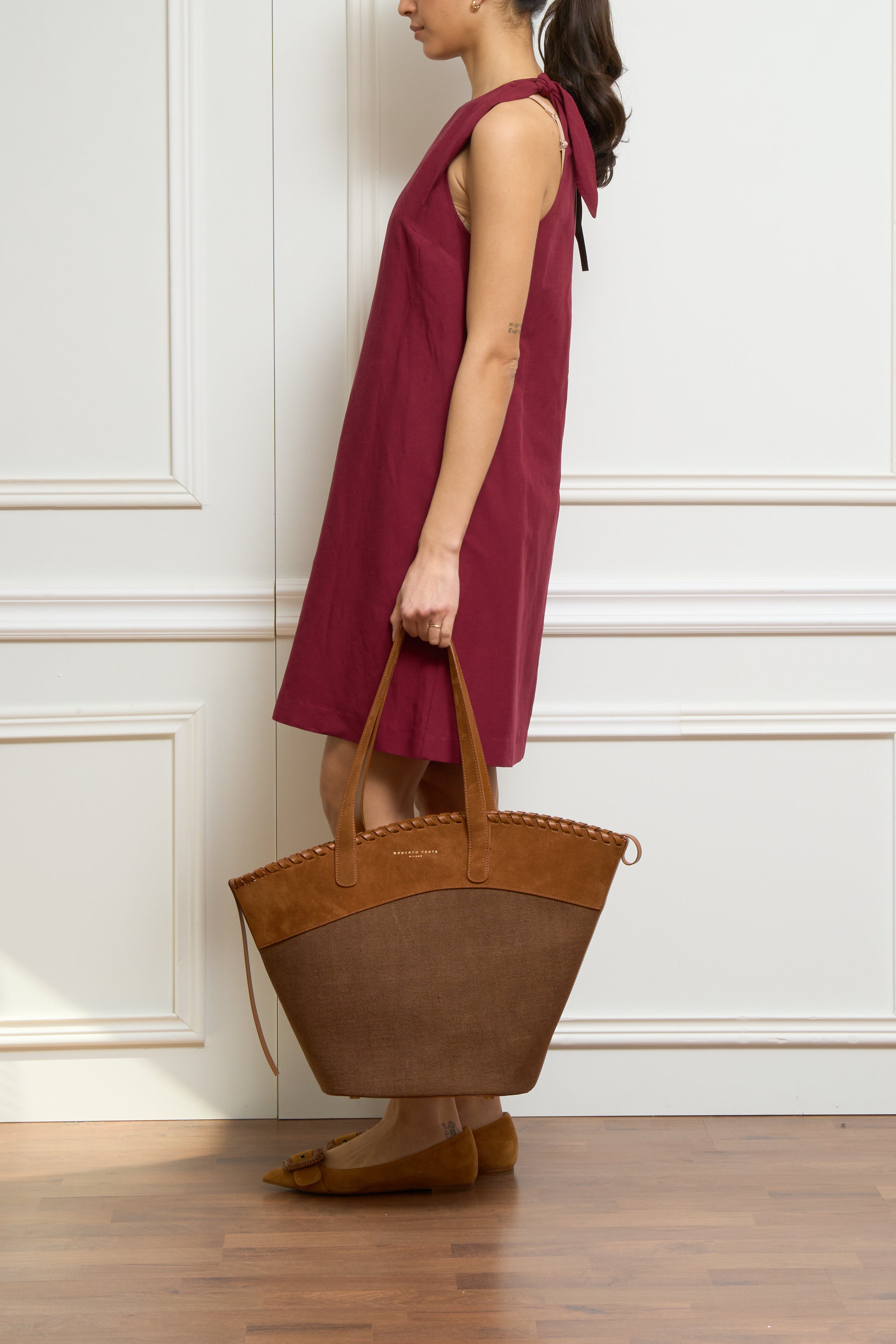 Leinenkleid in bordeaux