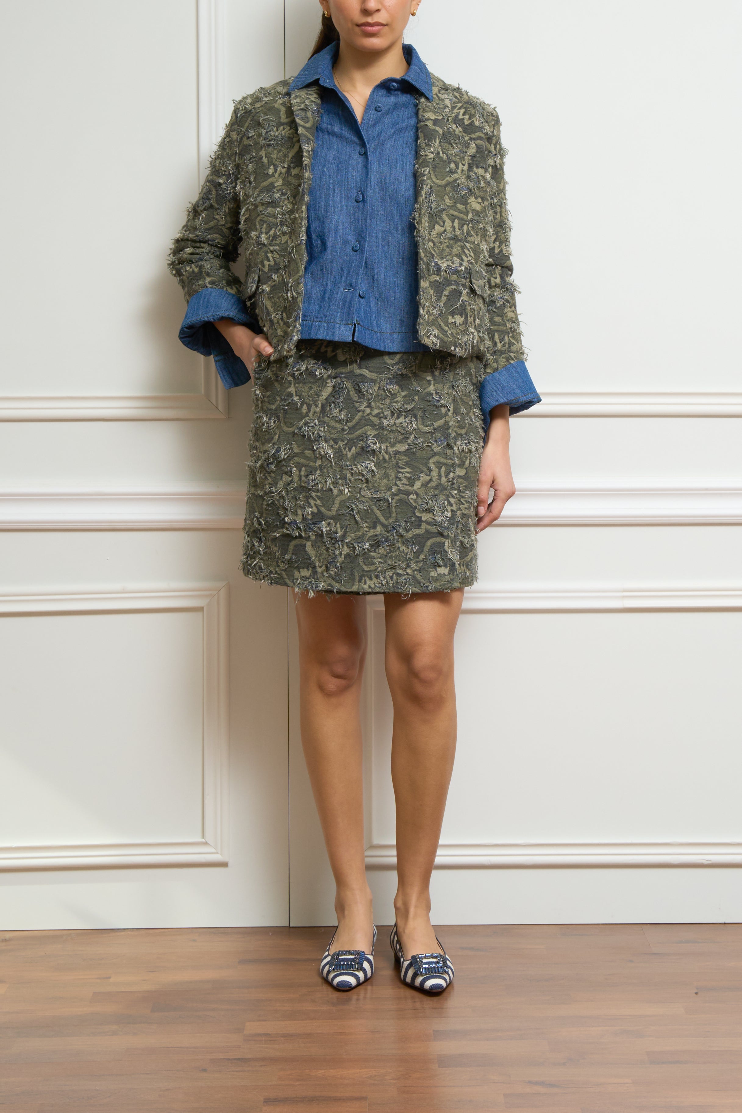 Rock aus strukturiertem Jacquard in khaki