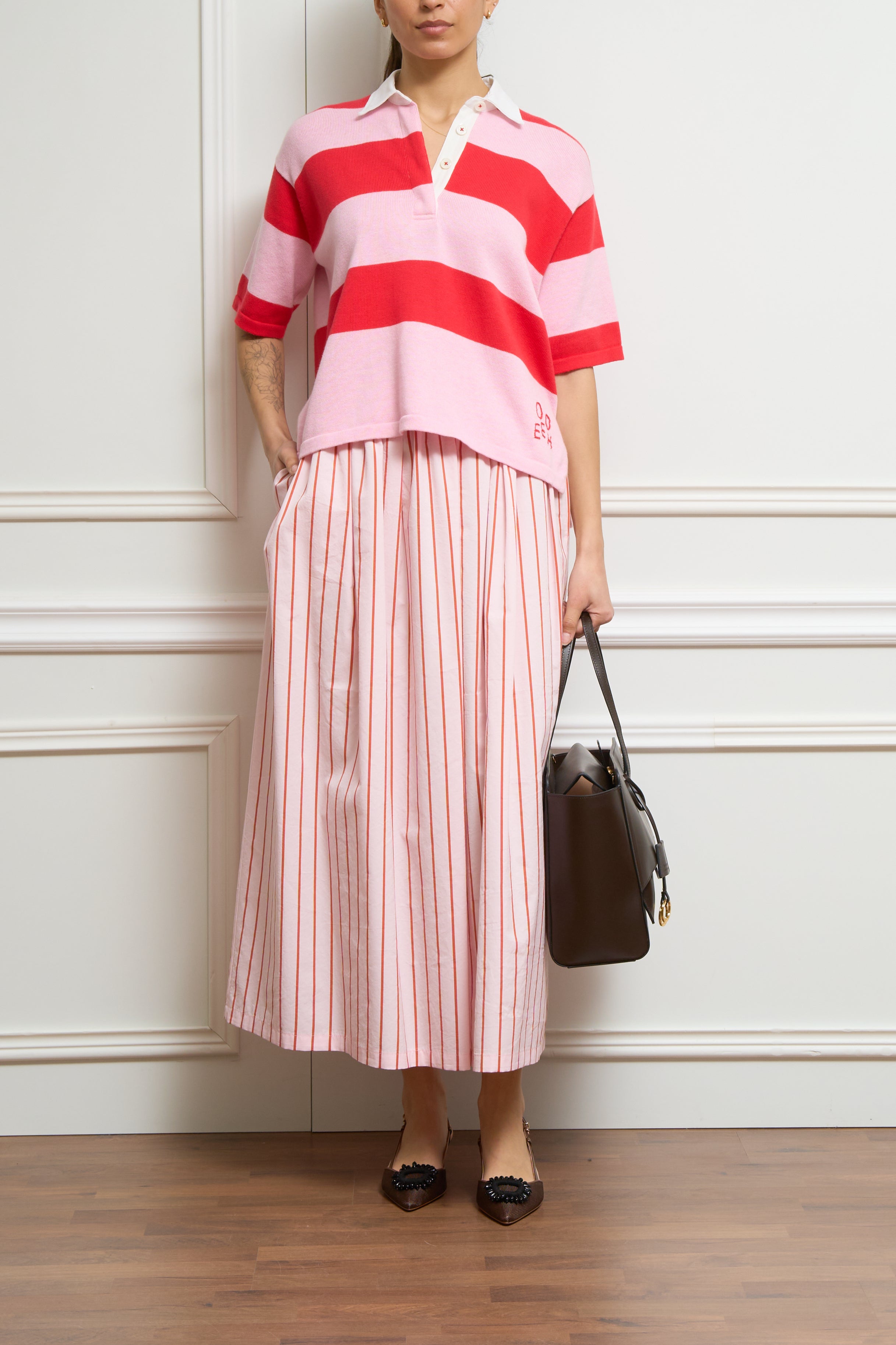 Gestreiftes Strickpolo in rosa/rot