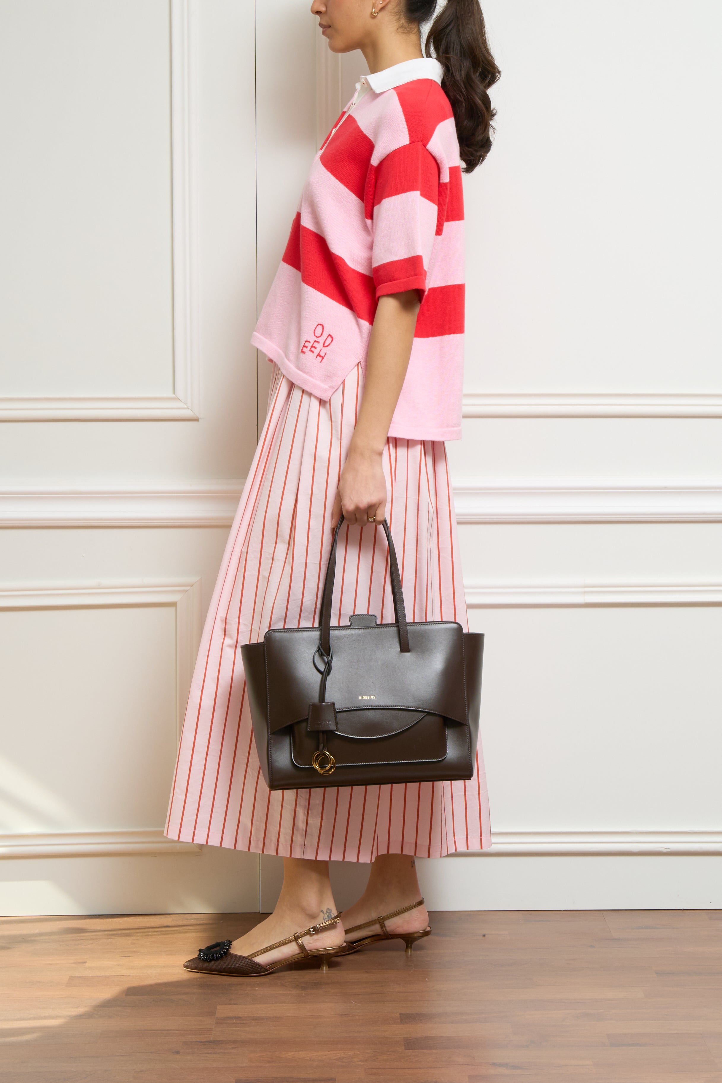 Gestreiftes Strickpolo in rosa/rot