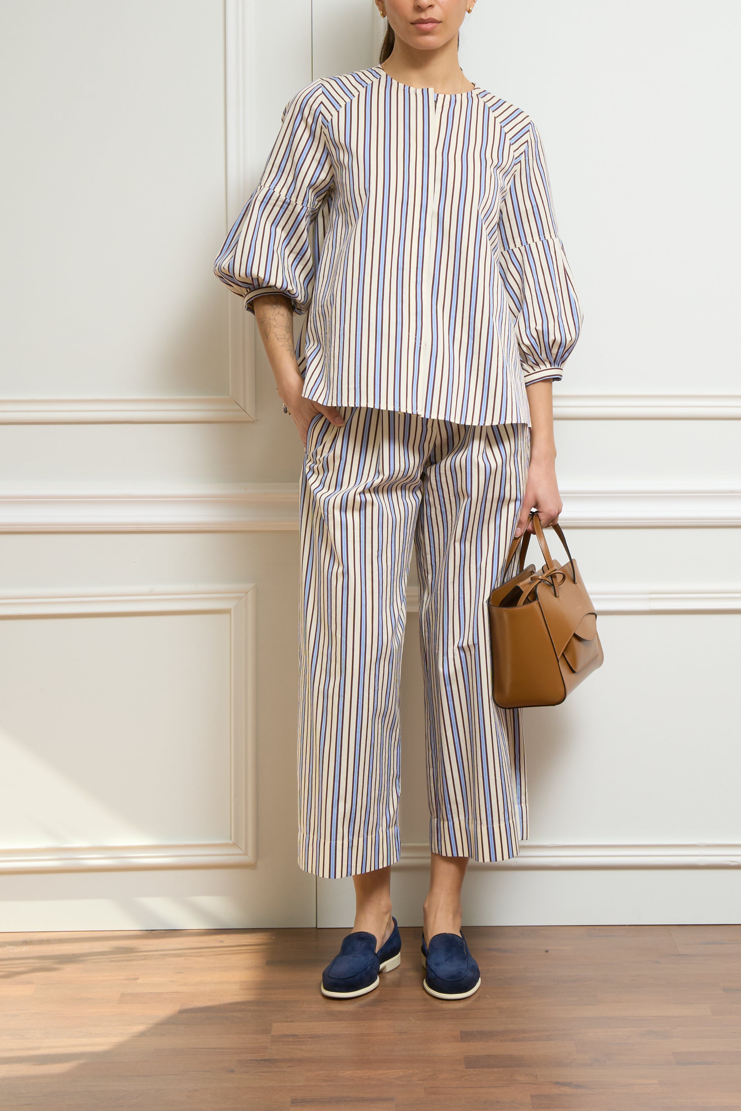 Gestreifte Bluse in beige/blau