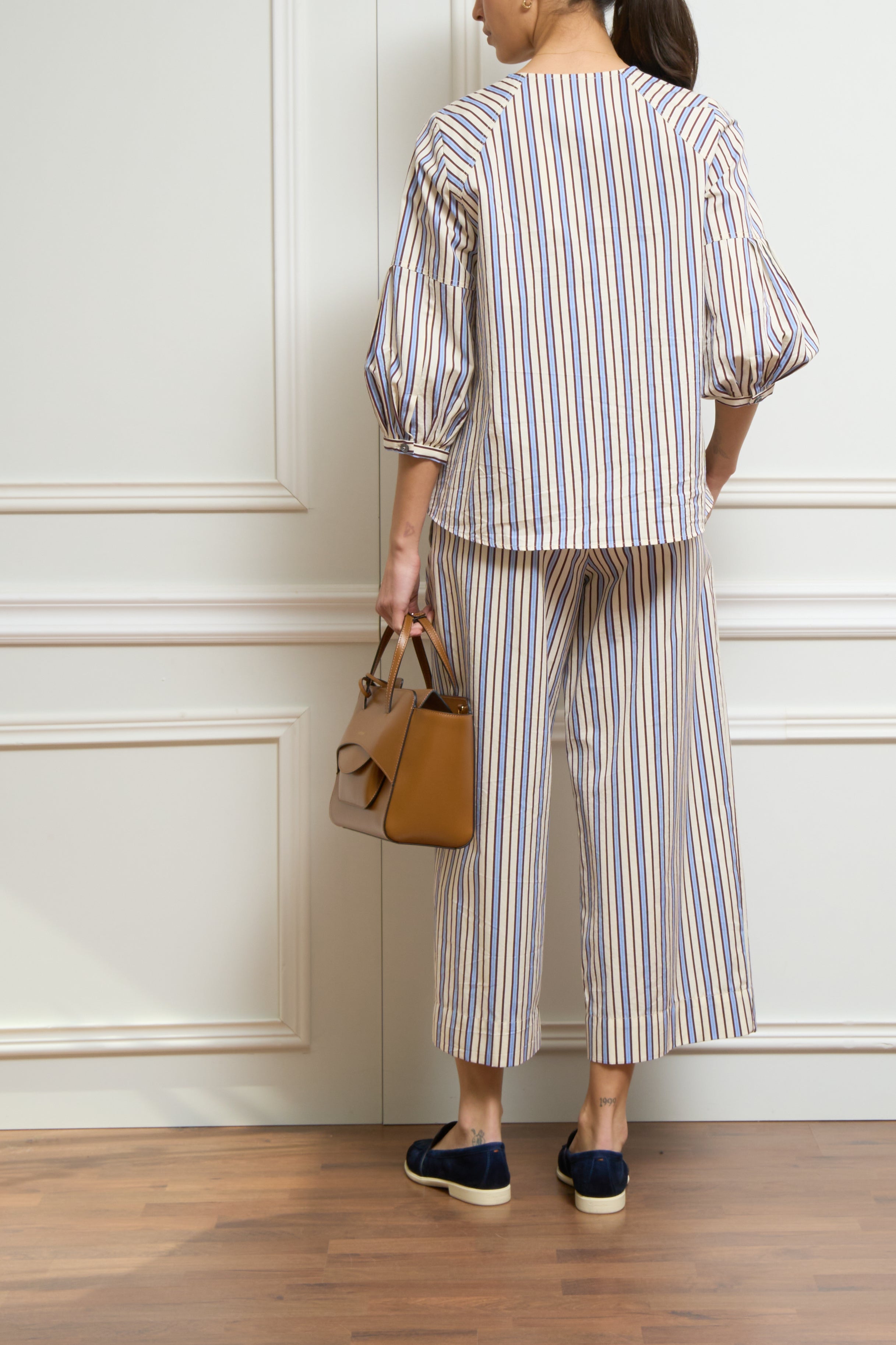 Gestreifte Hose in beige/blau