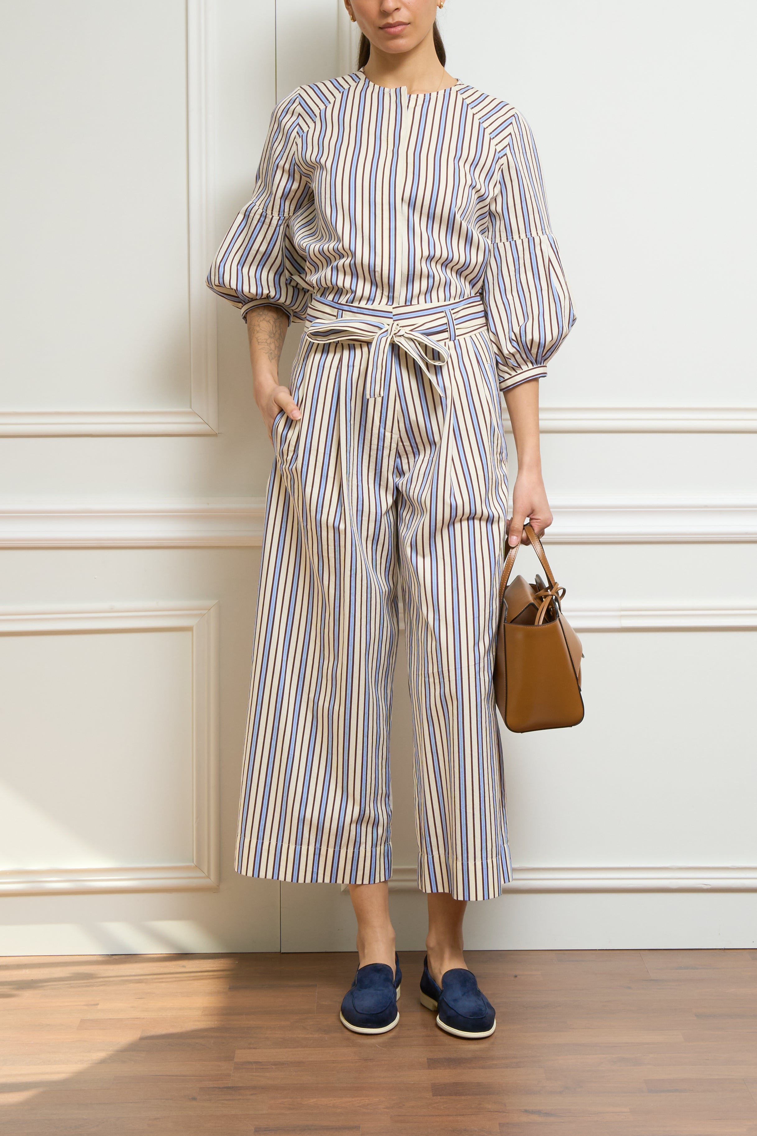 Gestreifte Hose in beige/blau