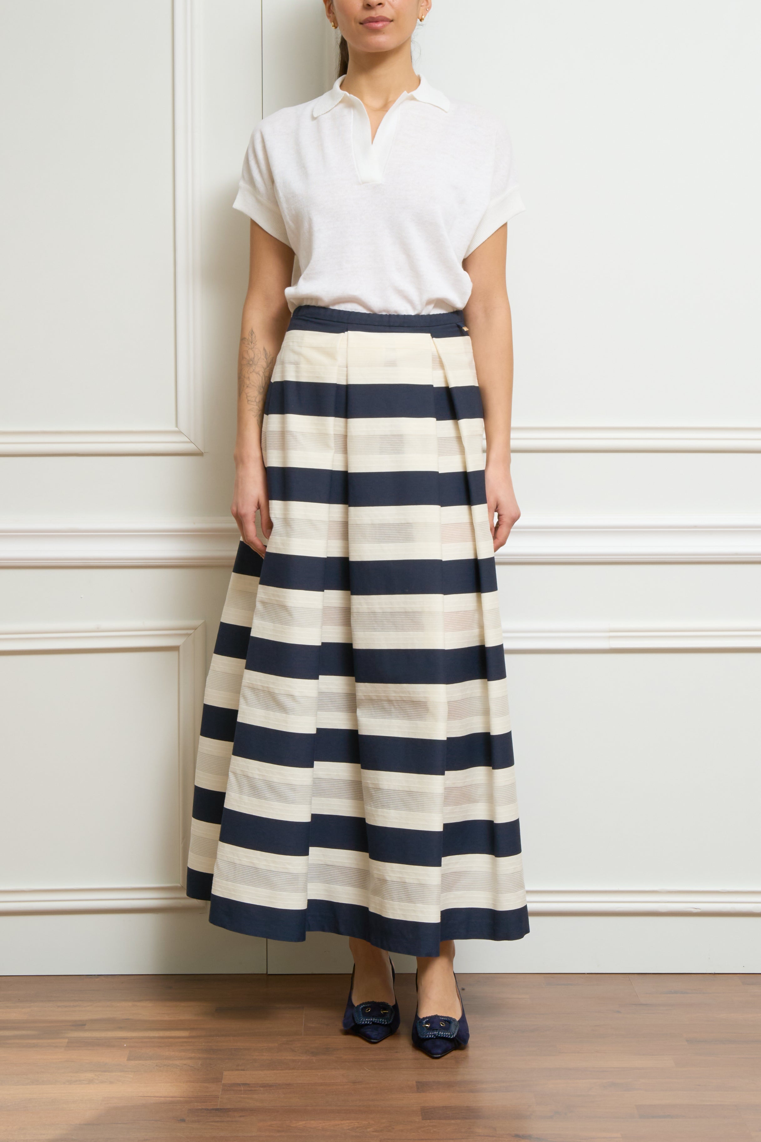 Gestreifter Maxirock in navy/weiß