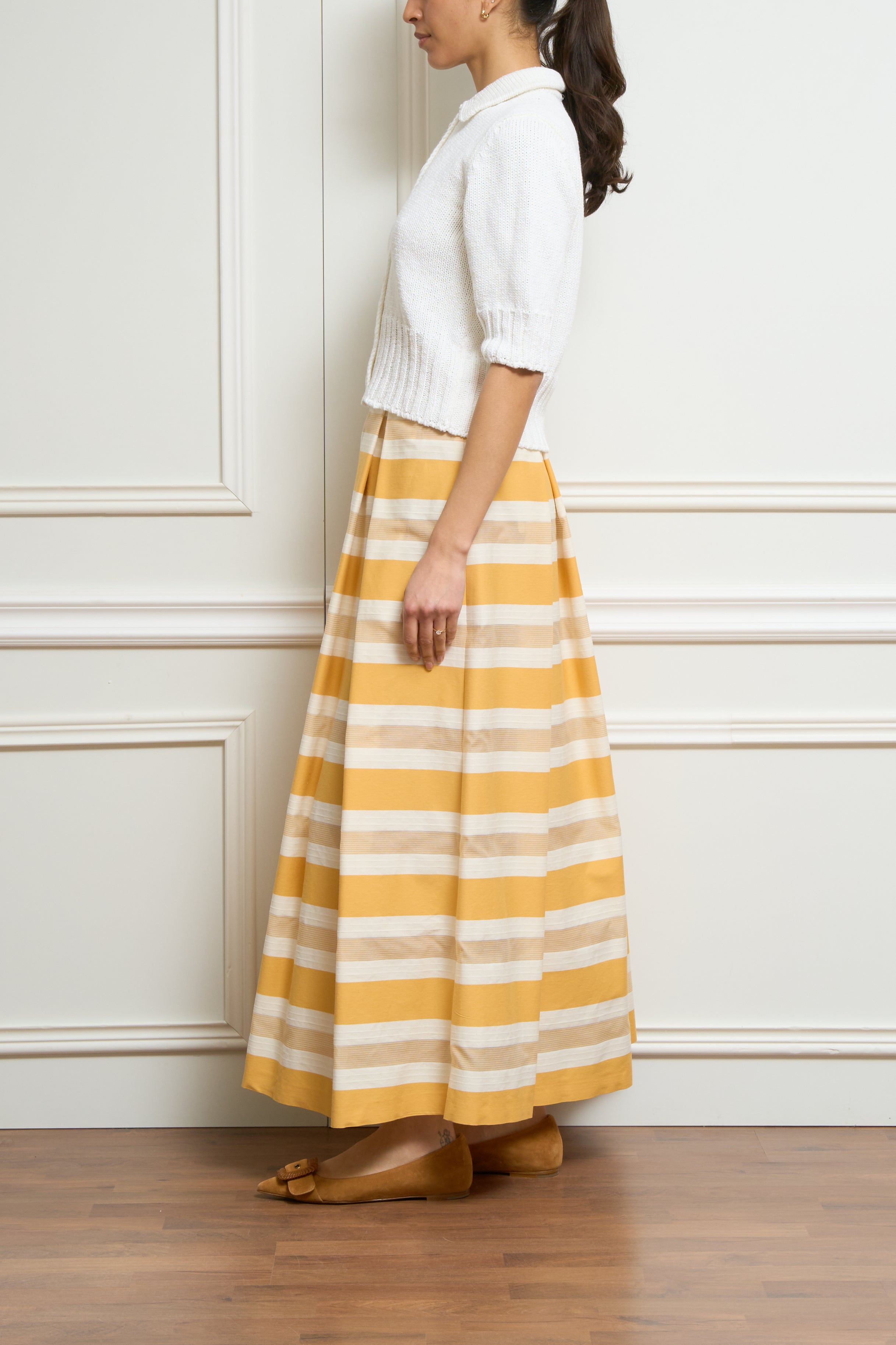 Gestreifter Maxirock in gelb/weiß