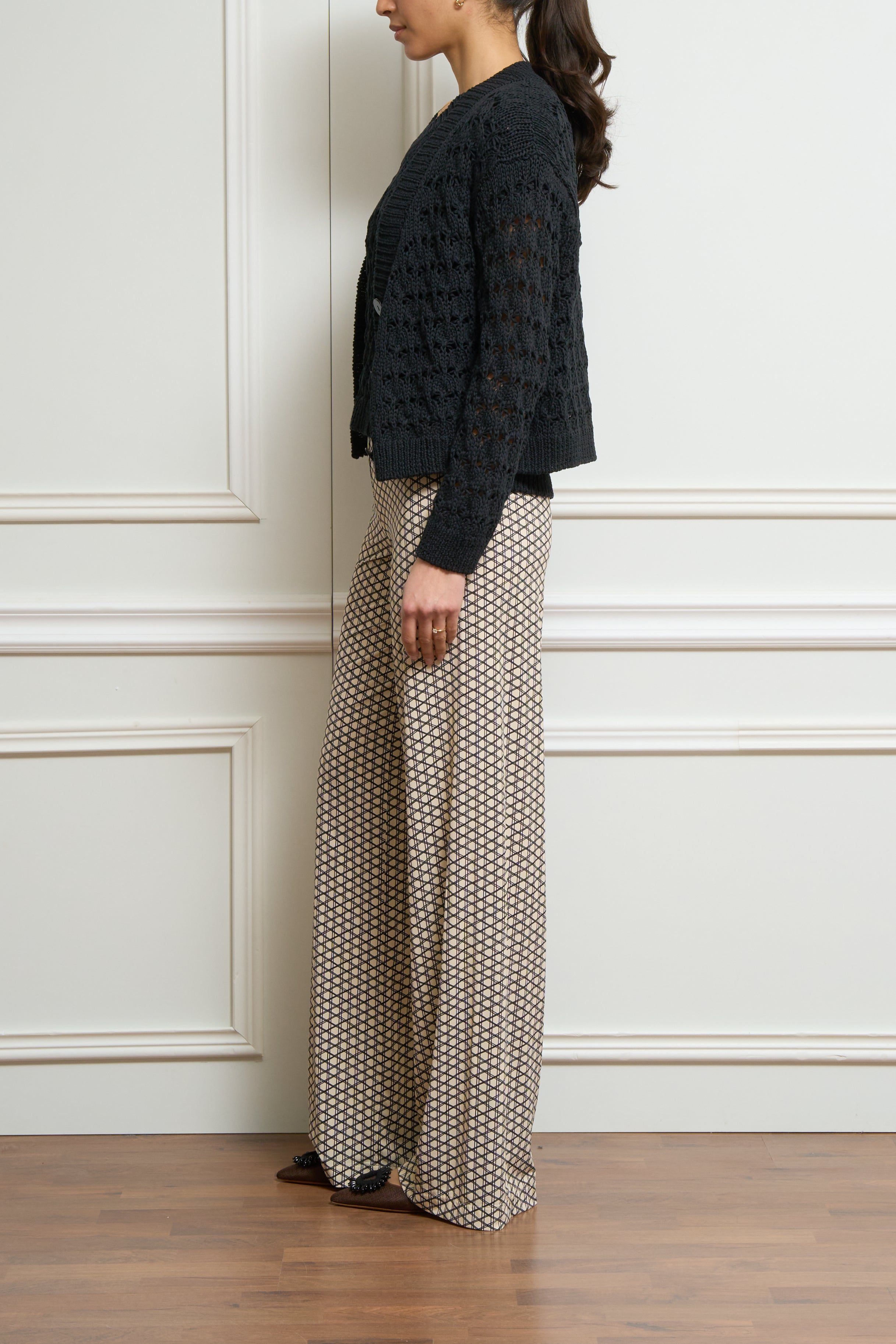 Weite Hose mit Print in beige/schwarz