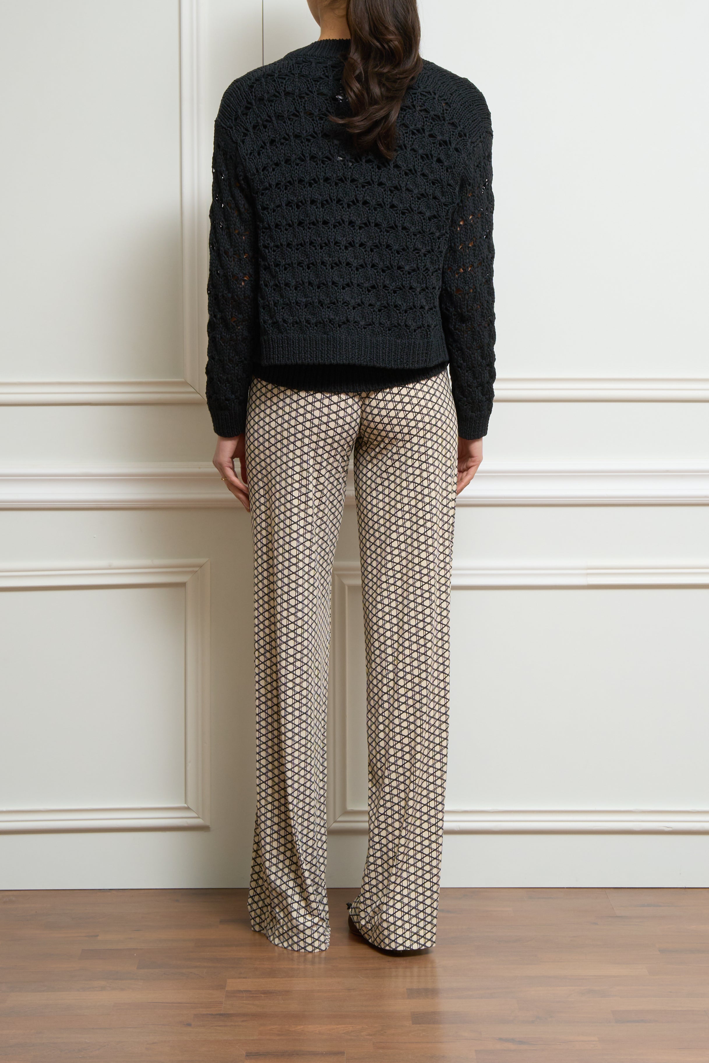 Weite Hose mit Print in beige/schwarz