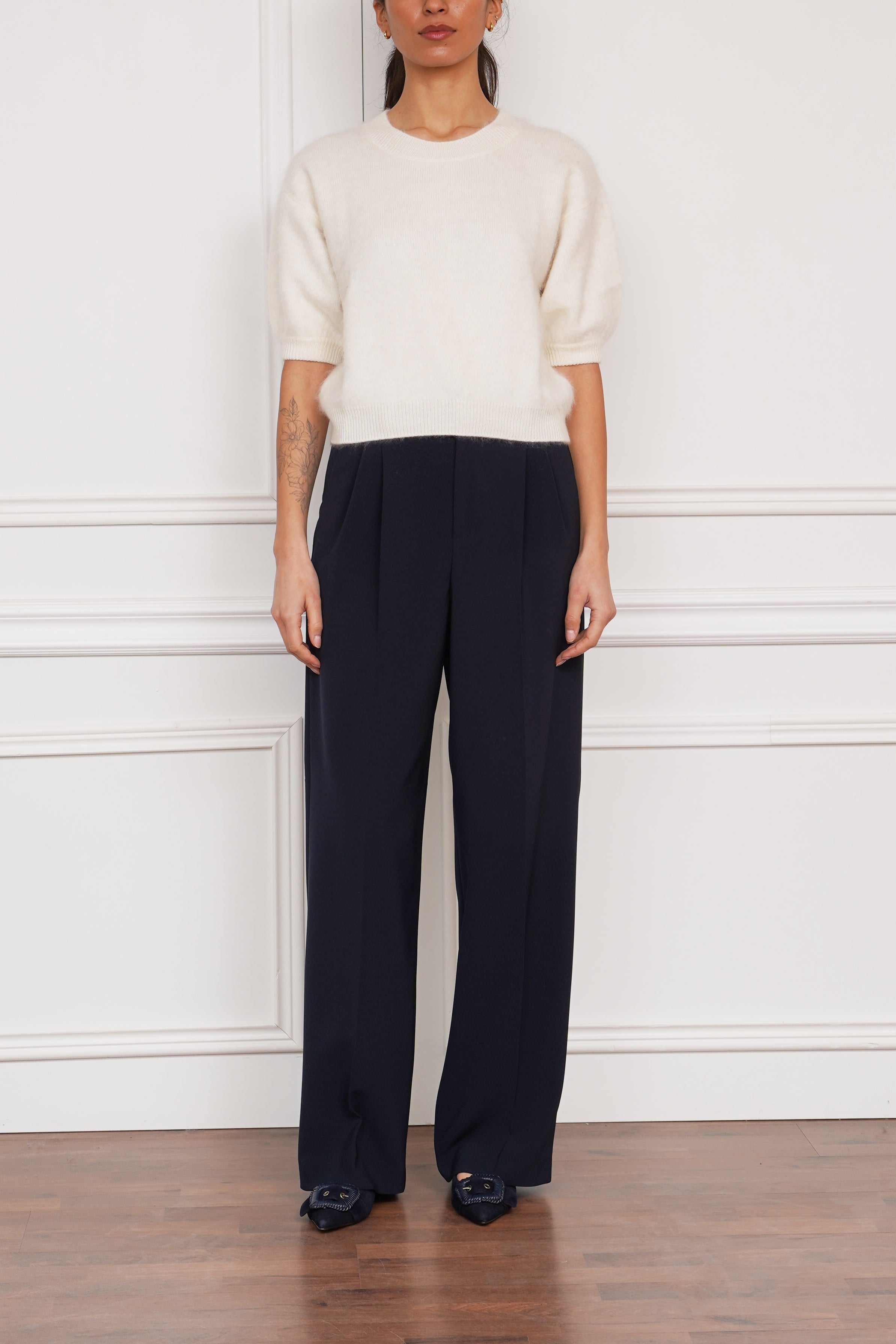 Cashmere short-sleeved sweater 'Juniper' in cream white