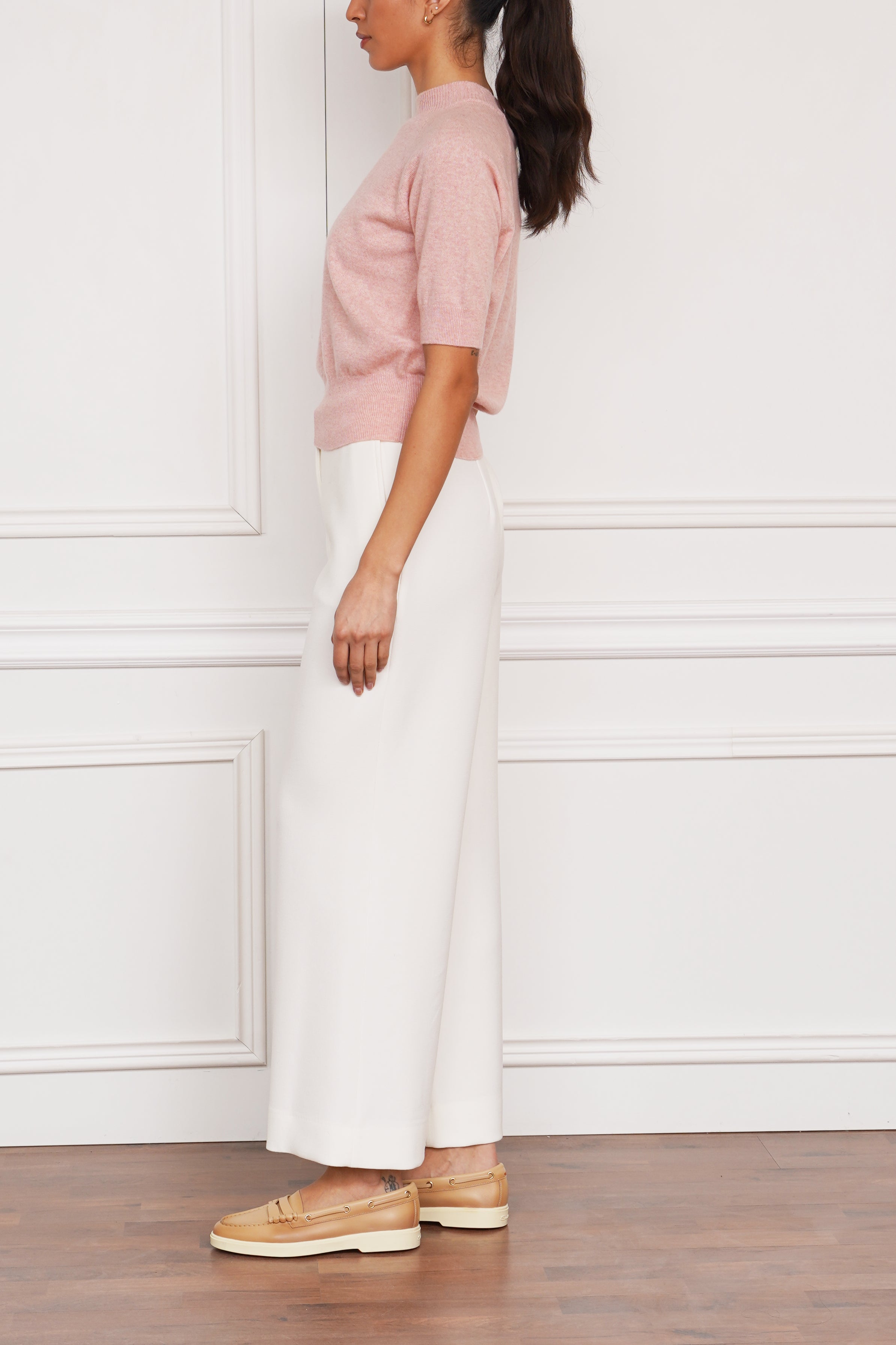 Kaschmir Kurzarmpullover in rosa