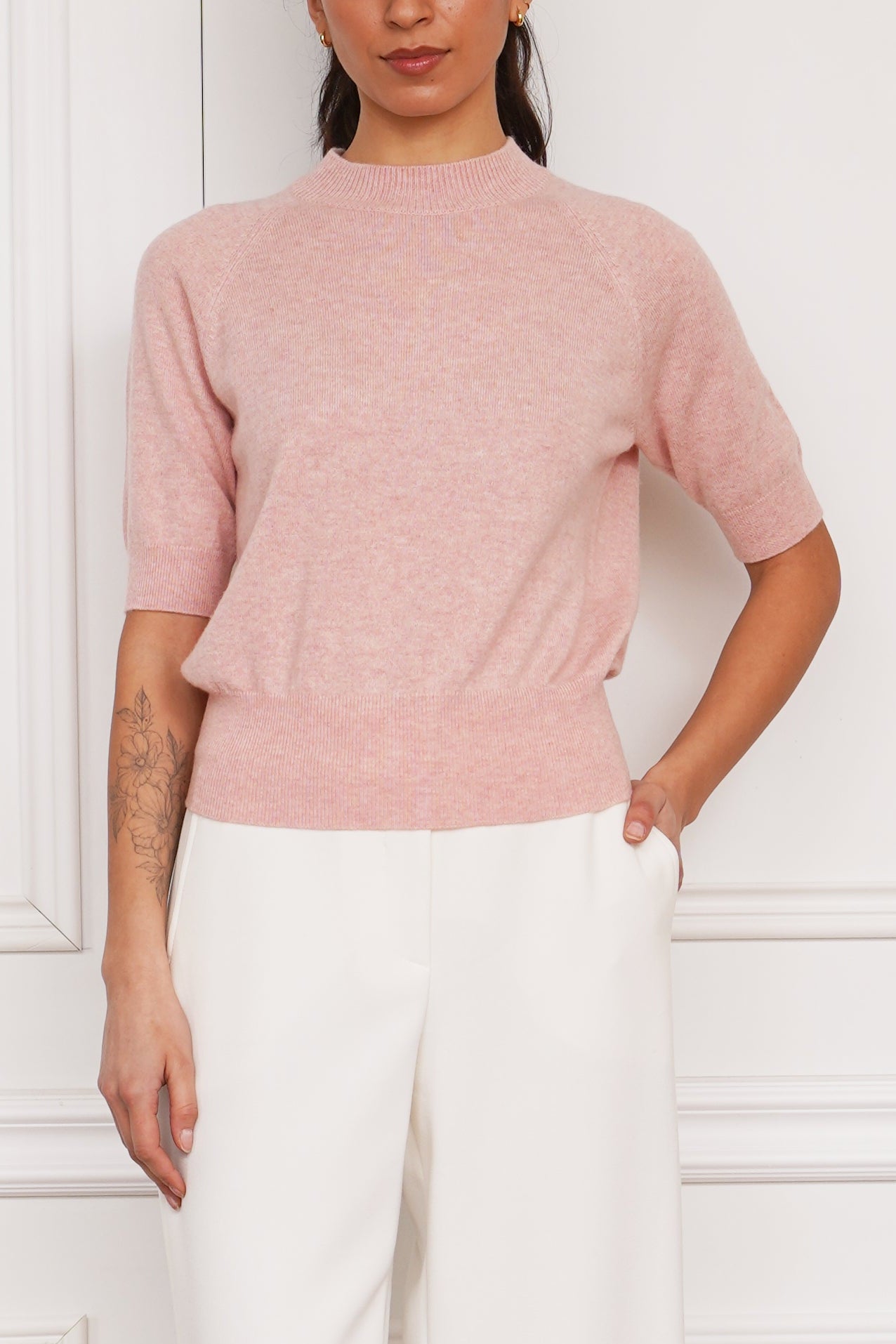 Kaschmir Kurzarmpullover in rosa