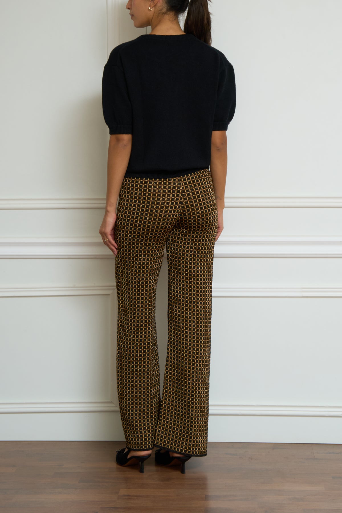 Patterned glitter trousers in black