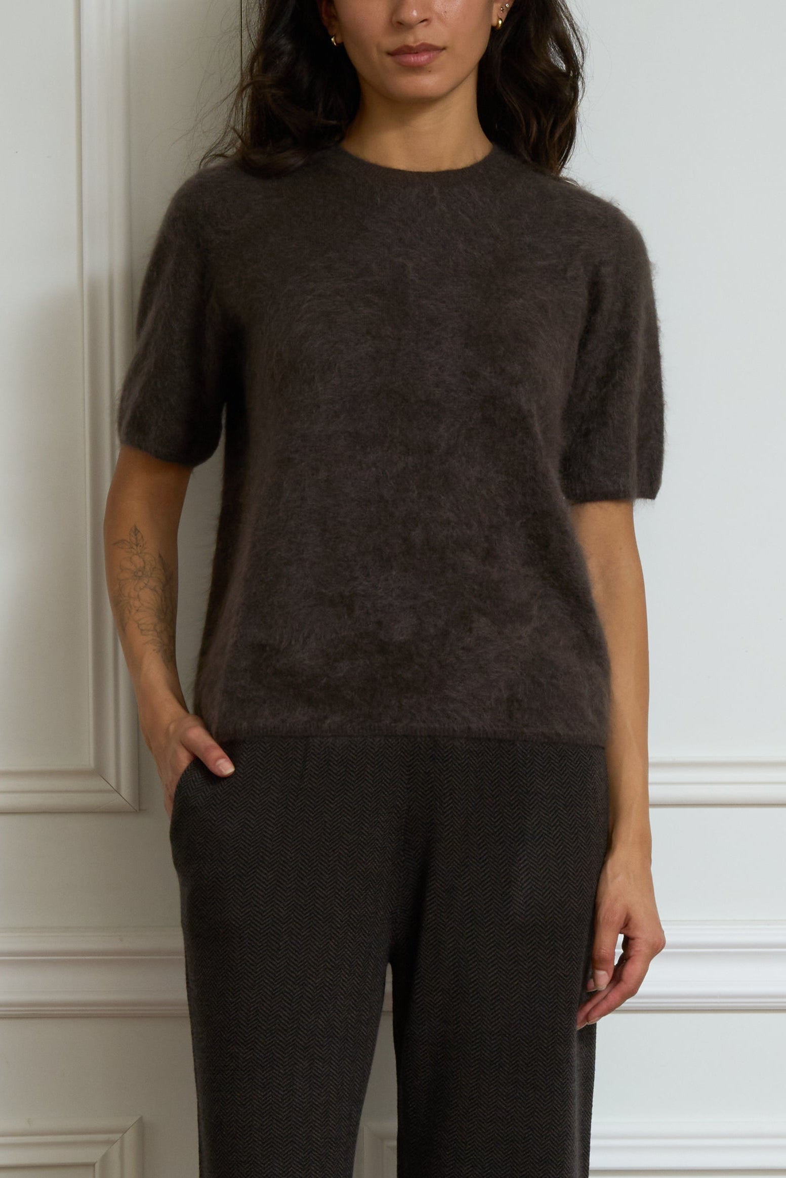 Kaschmir Kurzarmpullover in braun
