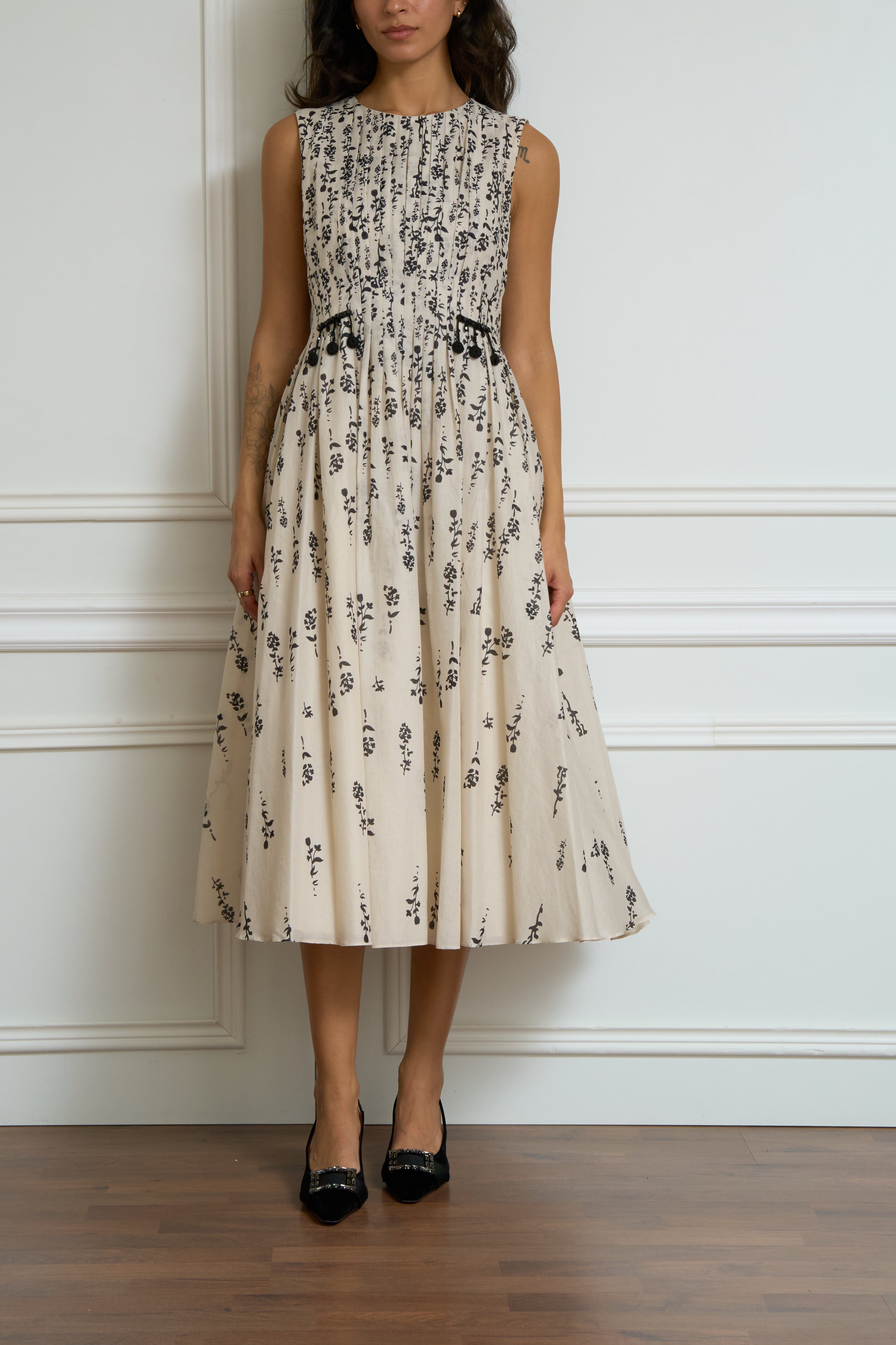 Printed cream cotton voile dress