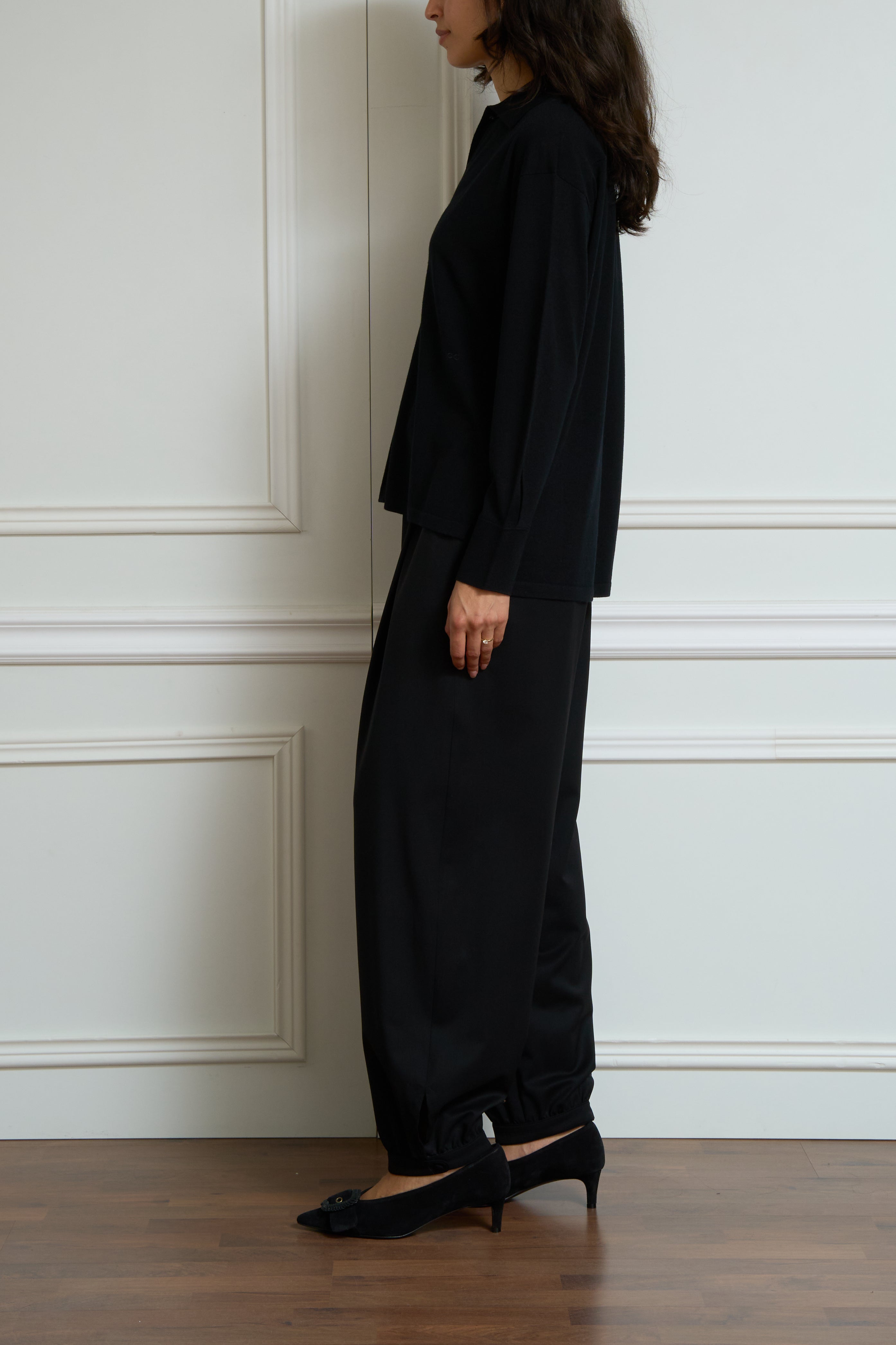Strickhemd aus Merinowolle in schwarz