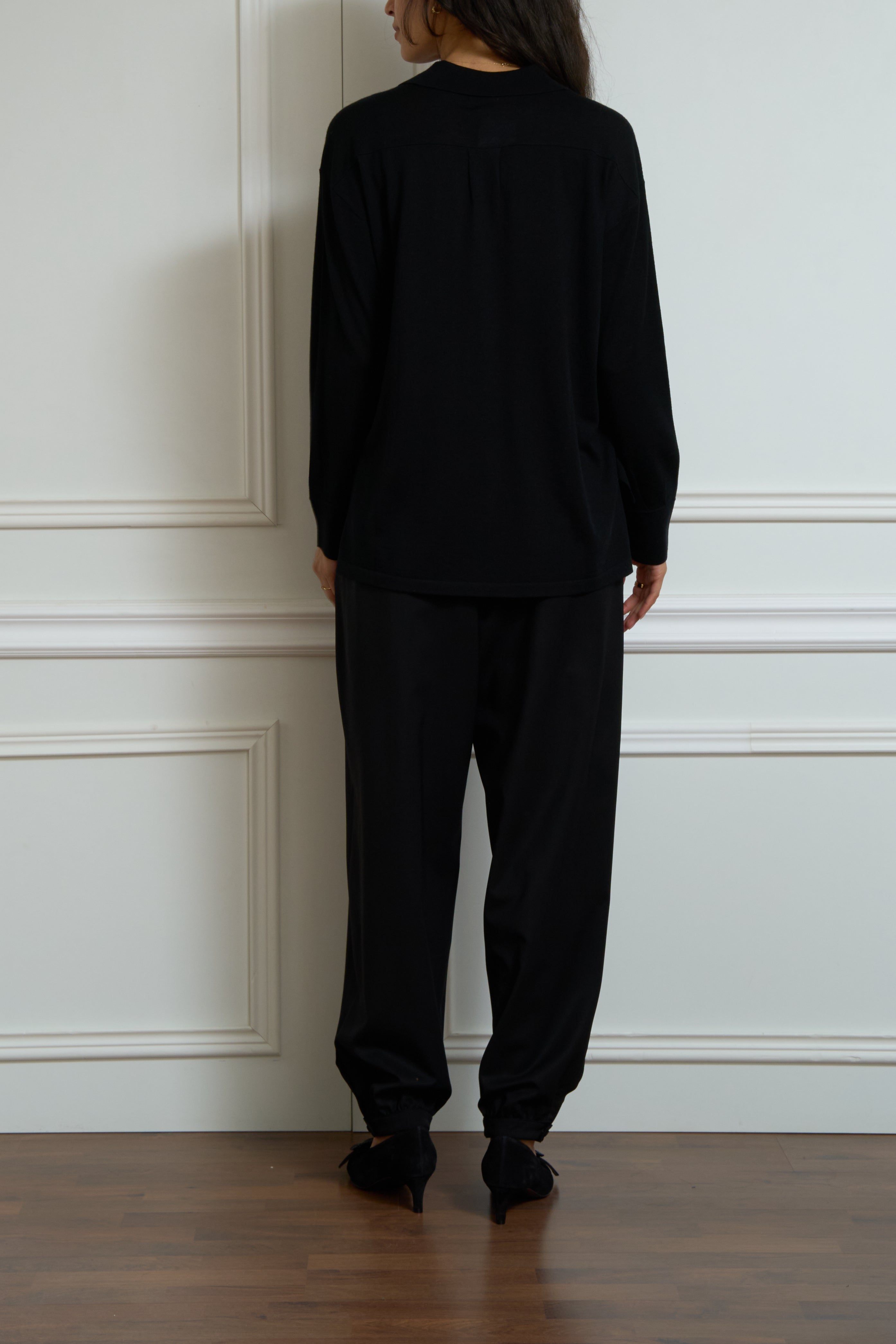Strickhemd aus Merinowolle in schwarz