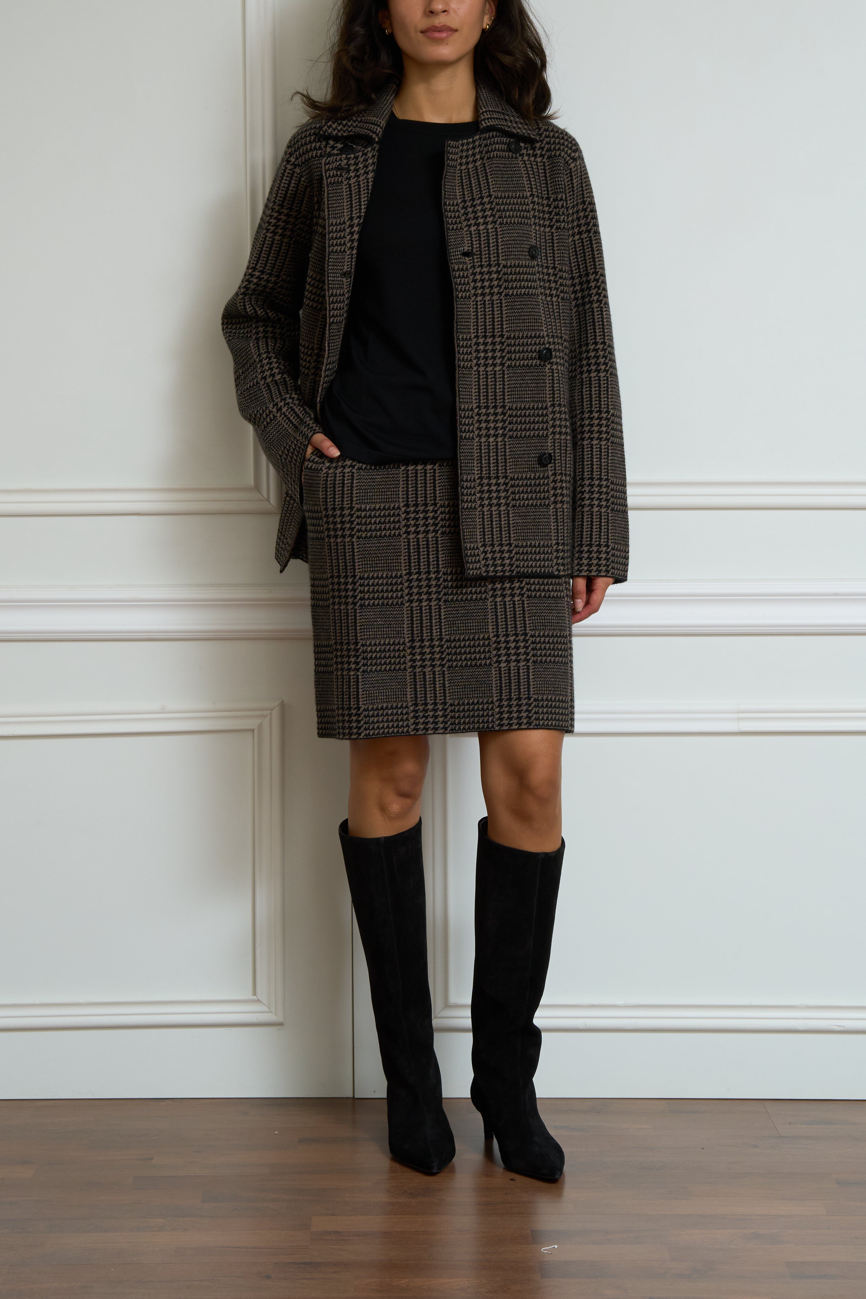 Gemusterter Kaschmirrock in braun