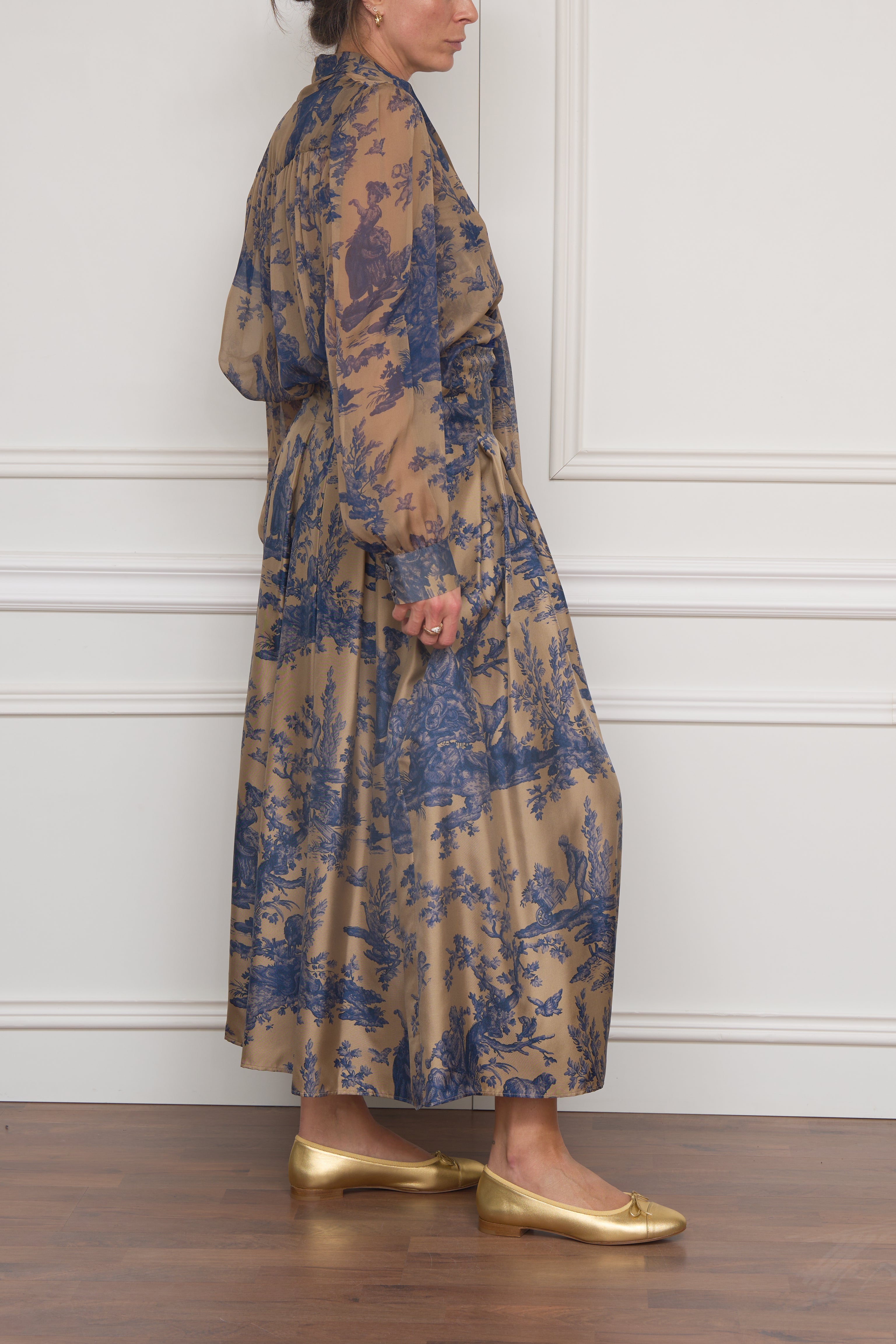 Seidenbluse in beige/blau