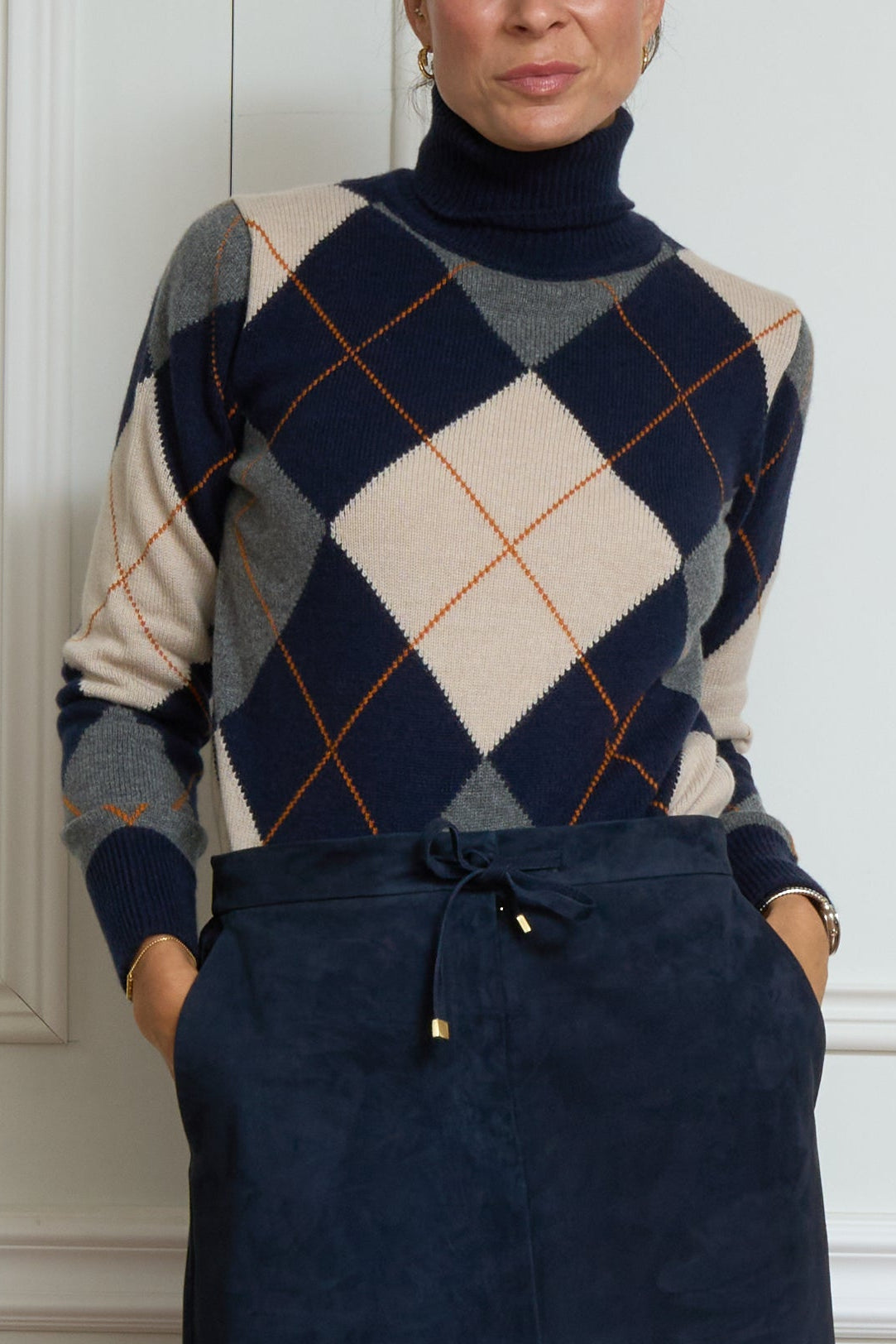 Gemusterter Kaschmirpullover in blau